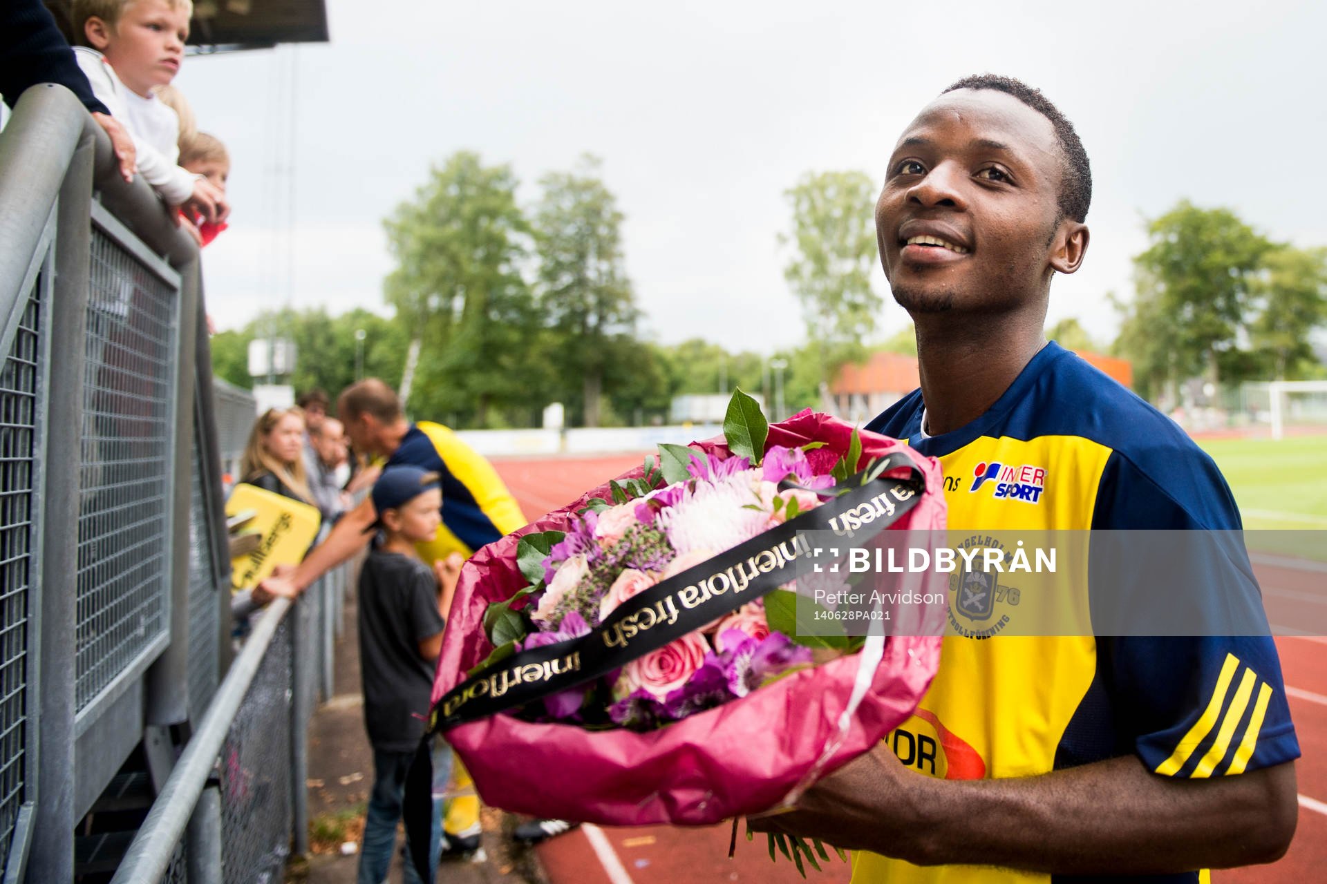 Ängelholms Samuel Monday som gjorde matchens enda mål under fotbollsmatchen i Superettan mellan Ängelholm och GAIS den 28 juni 2014 i Ängelholm.