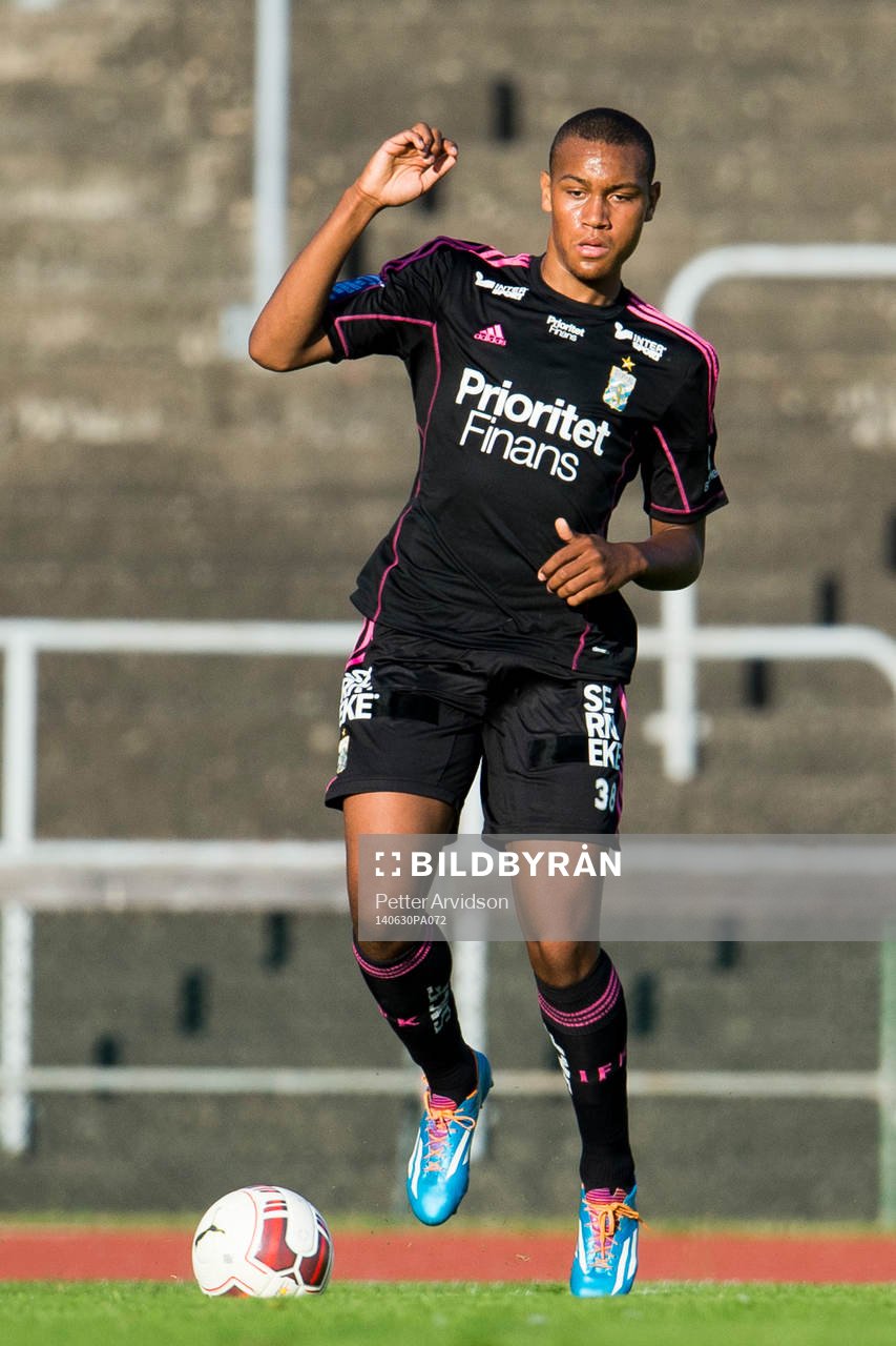 IFK Göteborgs Patrick Dyrestam under fotbollsmatchen i Folksam U21 Allsvenskan Södra mellan Malmö FF och IFK Göteborg den 30 juni 2014 i Malmö.