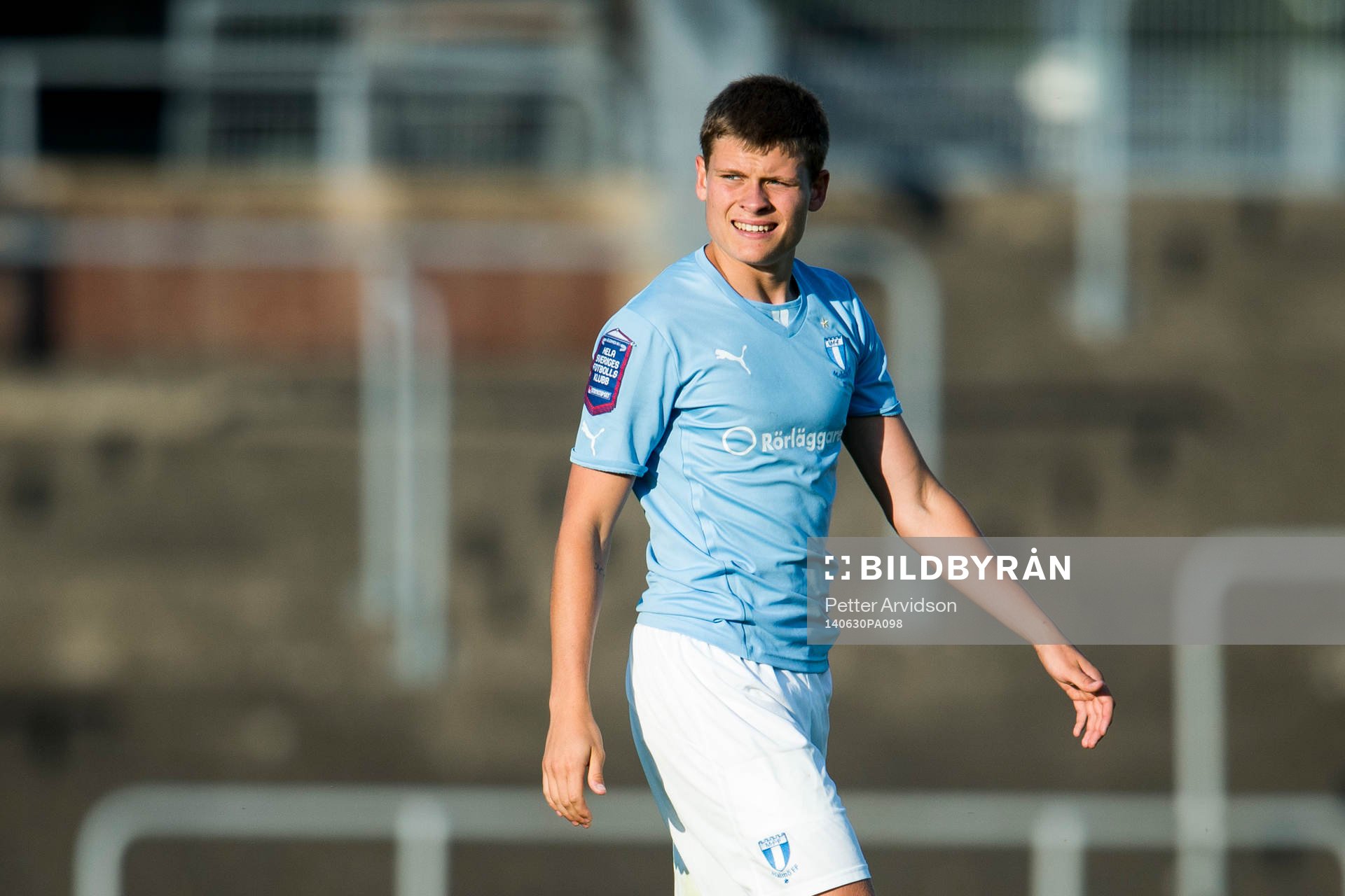 Malmö FFs Hannes Cederholm under fotbollsmatchen i Folksam U21 Allsvenskan Södra mellan Malmö FF och IFK Göteborg den 30 juni 2014 i Malmö.