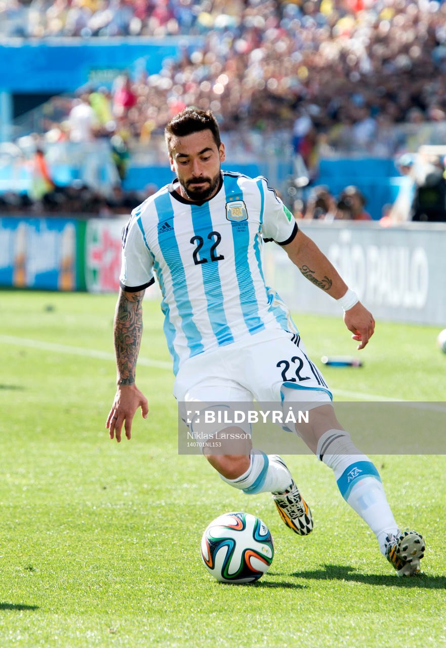 Argentinas Ezequiel Lavezzi under åttondelsfinalen mellan Argentina och Schweiz under fotbolls-VM den 1 juli 2014 i Sao Paulo. 