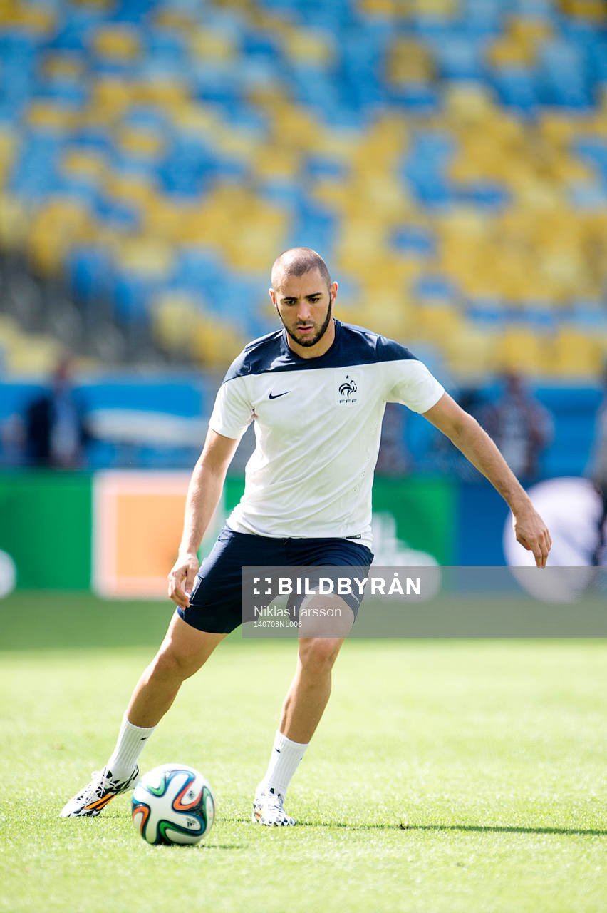 Frankrikes Karim Benzema  under Frankrikes träning under fotbolls-VM den 3 juli 2014 i Rio de Janeiro. 