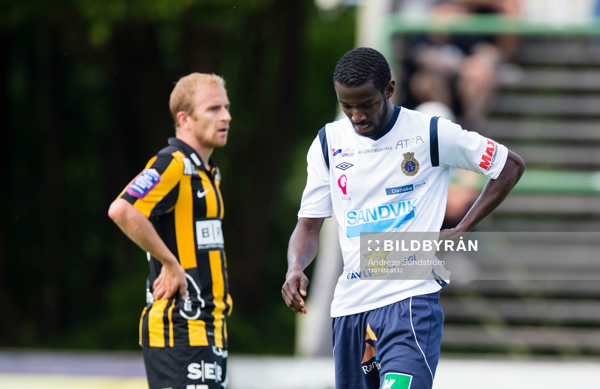 Gefles Dioh Williams ser deppig ut under fotbollsmatchen i Allsvenskan mellan Gefle och Häcken den 5 Juli 2014 i Gävle. 