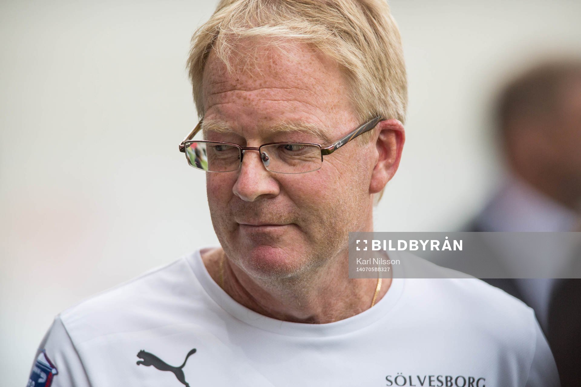 Mjällbys tränare Lars Jacobsson under fotbollsmatchen i  i Allsvenskan mellan Kalmar och Mjällby den 5 juli 2014 i Kalmar.