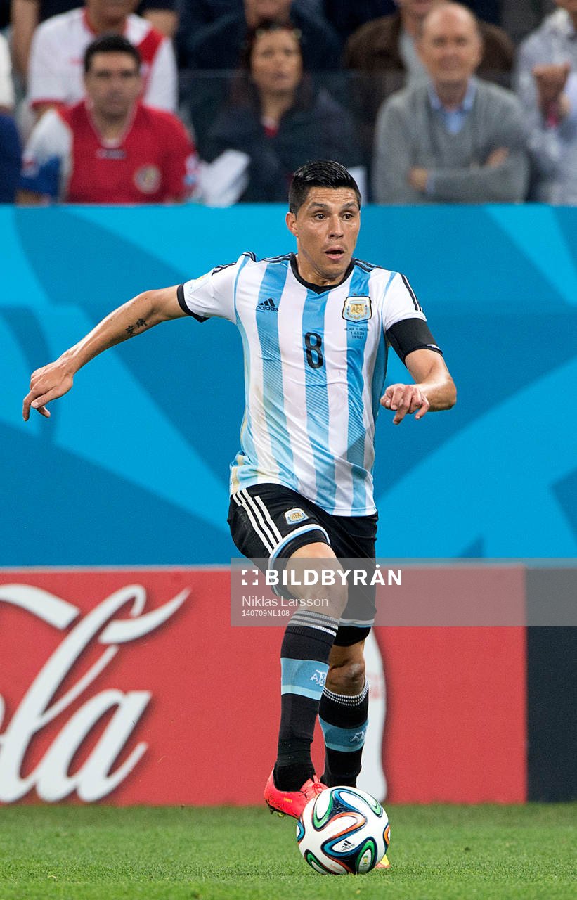 Argentinas Enzo Perez under semifinalen mellan Argentina och Holland under fotbolls-VM den 9 juli 2014 i Sao Paulo. 