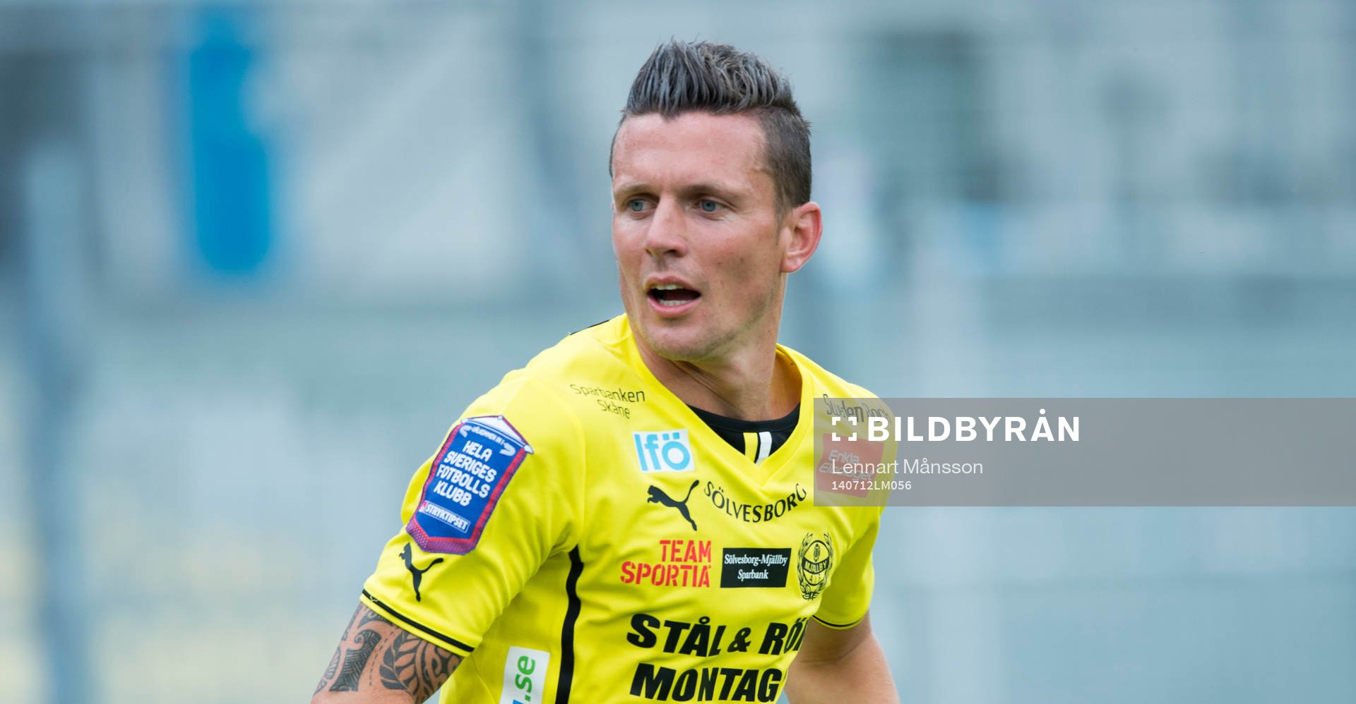 Mjällbys Daniel Nilsson  i den allsvenska fotbollsmatchen mellan Mjällby och Falkenberg i Mjällby 12 juli.