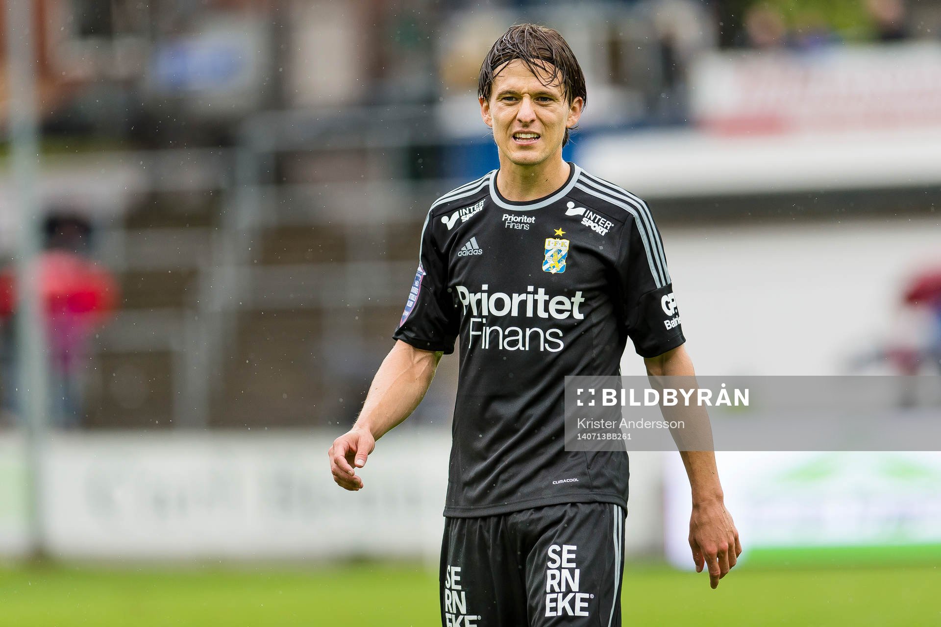 IFK Göteborgs Lasse Vibe som blev tvåmålsskytt under fotbollsbollmatchen i allsvenskan mellan Halmstad och IFK Göteborg den 13 juli 2014 i Halmstad.