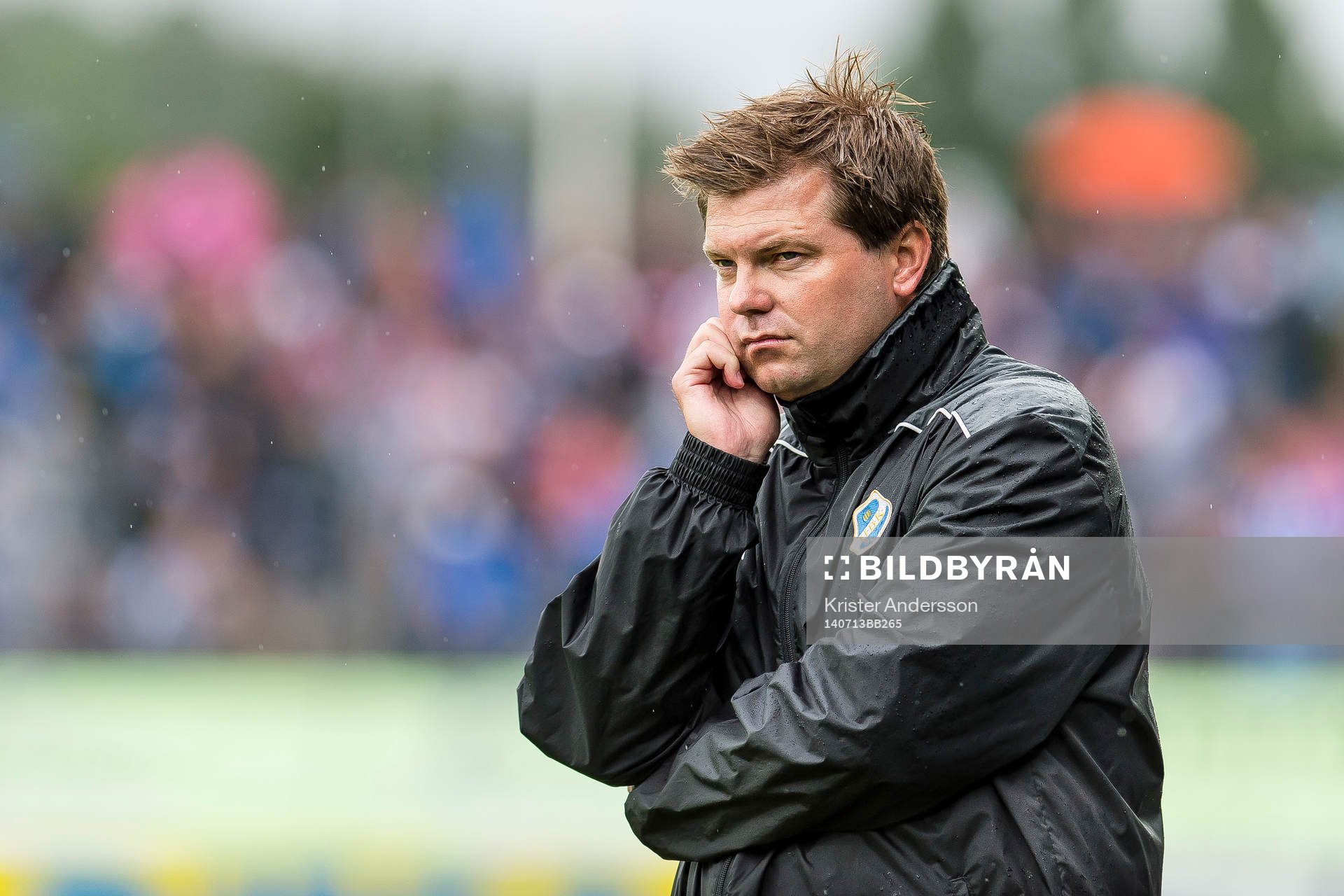 Halmstads tränare Jens Gustafsson under fotbollsbollmatchen i allsvenskan mellan Halmstad och IFK Göteborg den 13 juli 2014 i Halmstad.