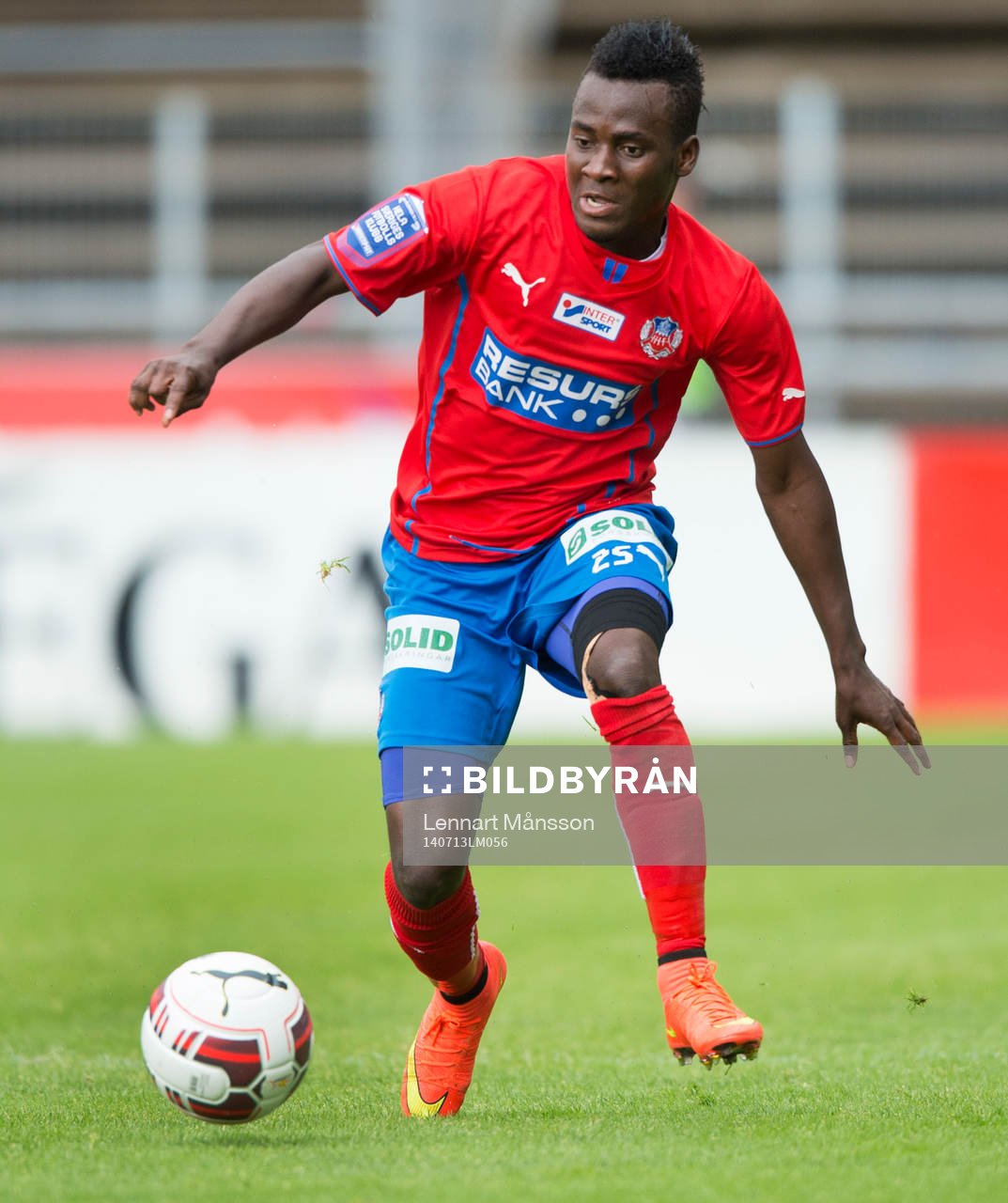 Helsingborgs David Accam i den allsvenska fotbollsmatchen mellan Helsingborg och Gefle i Helsingborg 13 juli.
