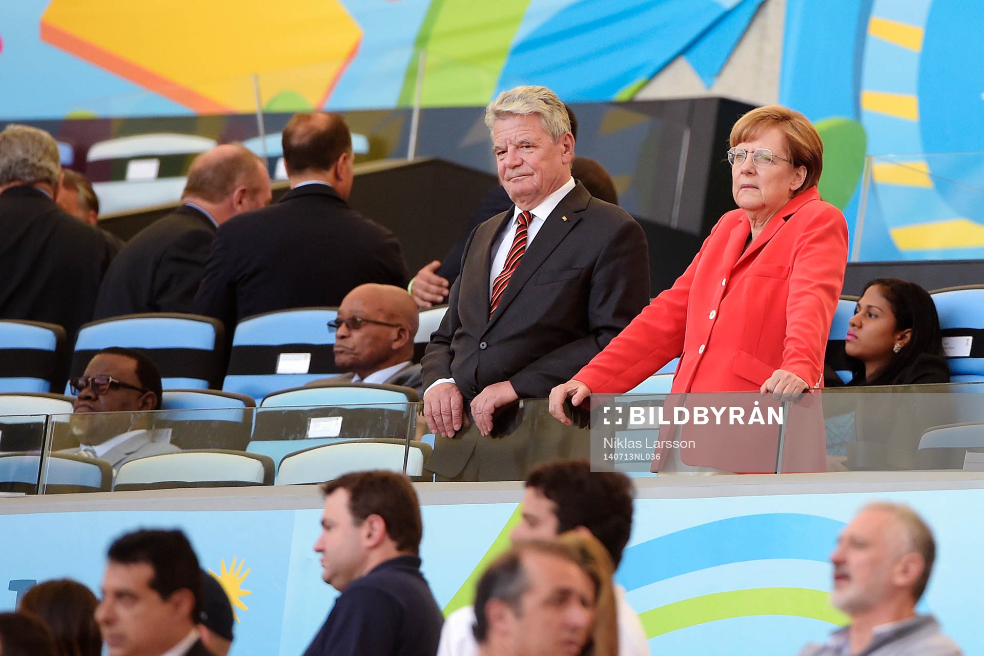 Tysklands förbundskansler Angela Merkel på läktaren under finalen mellan Argentina och Tyskland under fotbolls-VM den 13 juli 2014 i Rio de Janeiro.