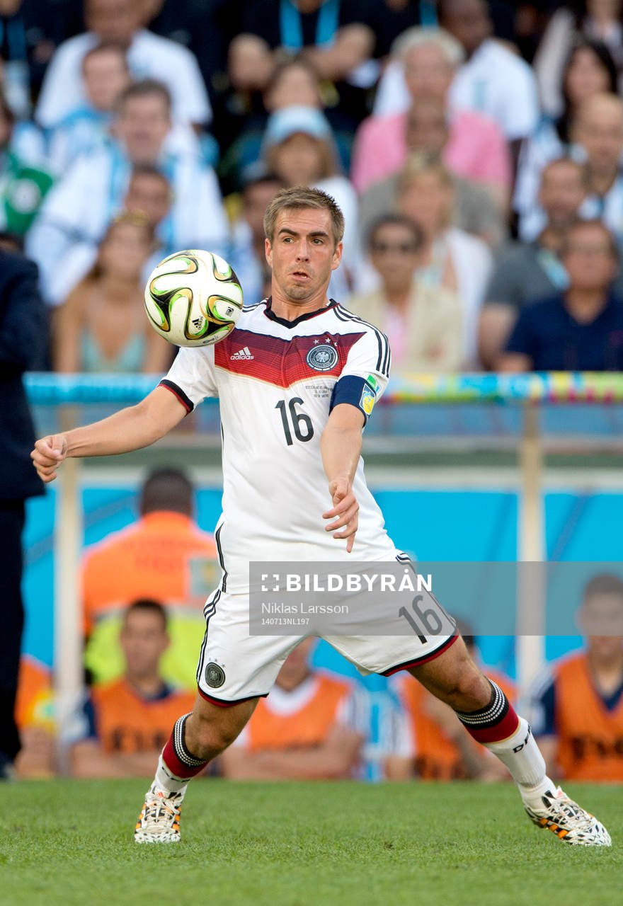Tysklands Philipp Lahm  under finalen mellan Argentina och Tyskland under fotbolls-VM den 13 juli 2014 i Rio de Janeiro. 