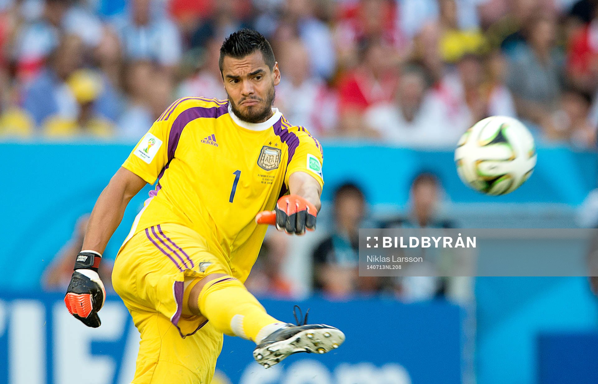 Argentinas målvakt Sergio Romero  under finalen mellan Argentina och Tyskland under fotbolls-VM den 13 juli 2014 i Rio de Janeiro. 