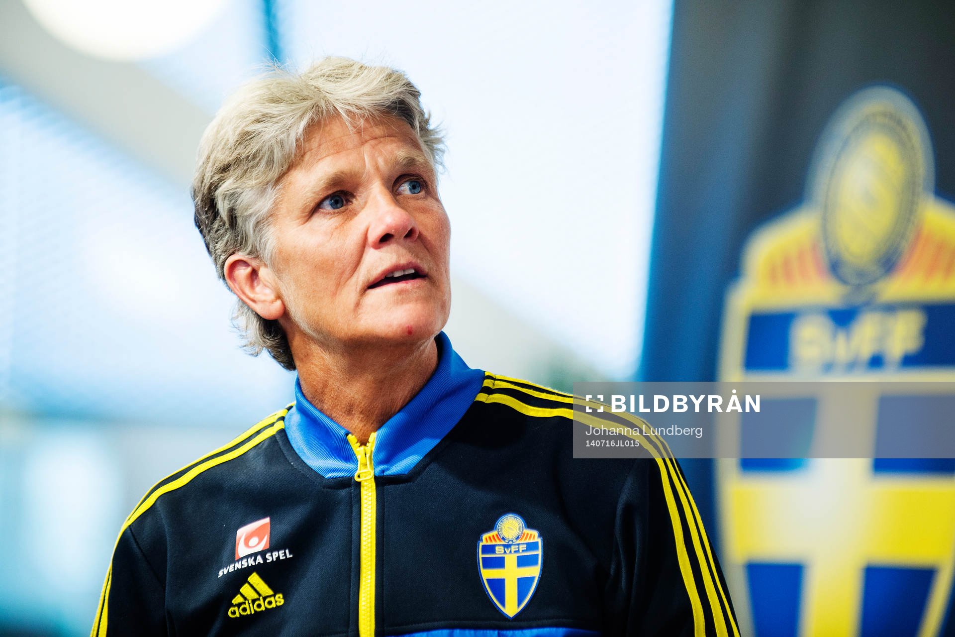 Sveriges förbundskapten Pia Sundhage presenterar