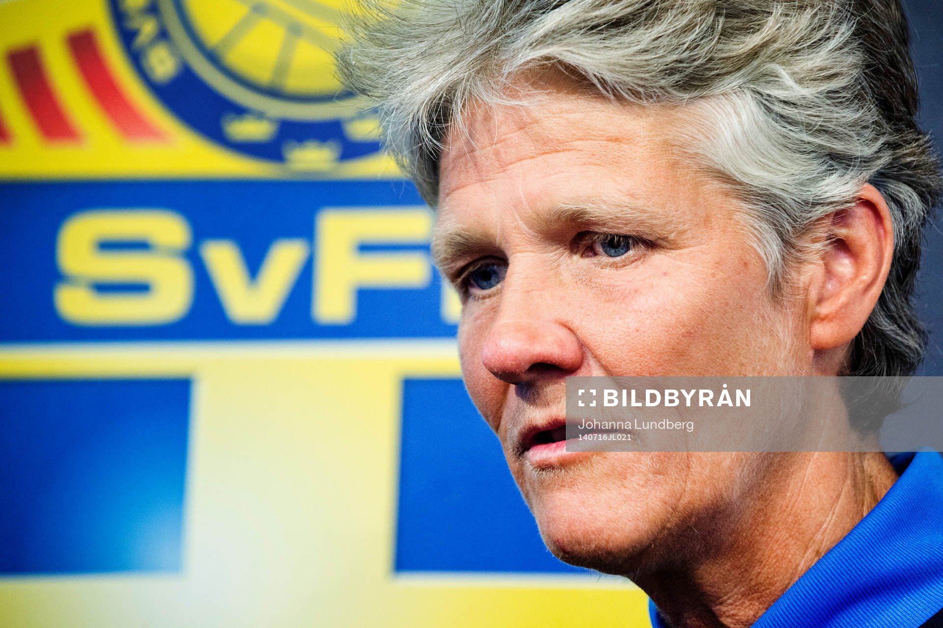 Sveriges förbundskapten Pia Sundhage presenterar