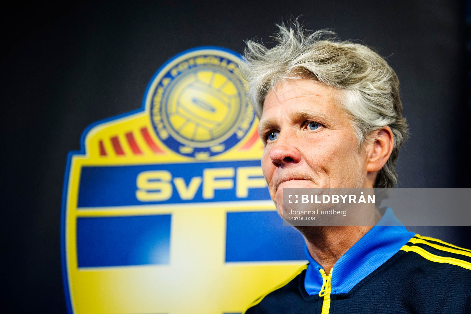 Sveriges förbundskapten Pia Sundhage presenterar
