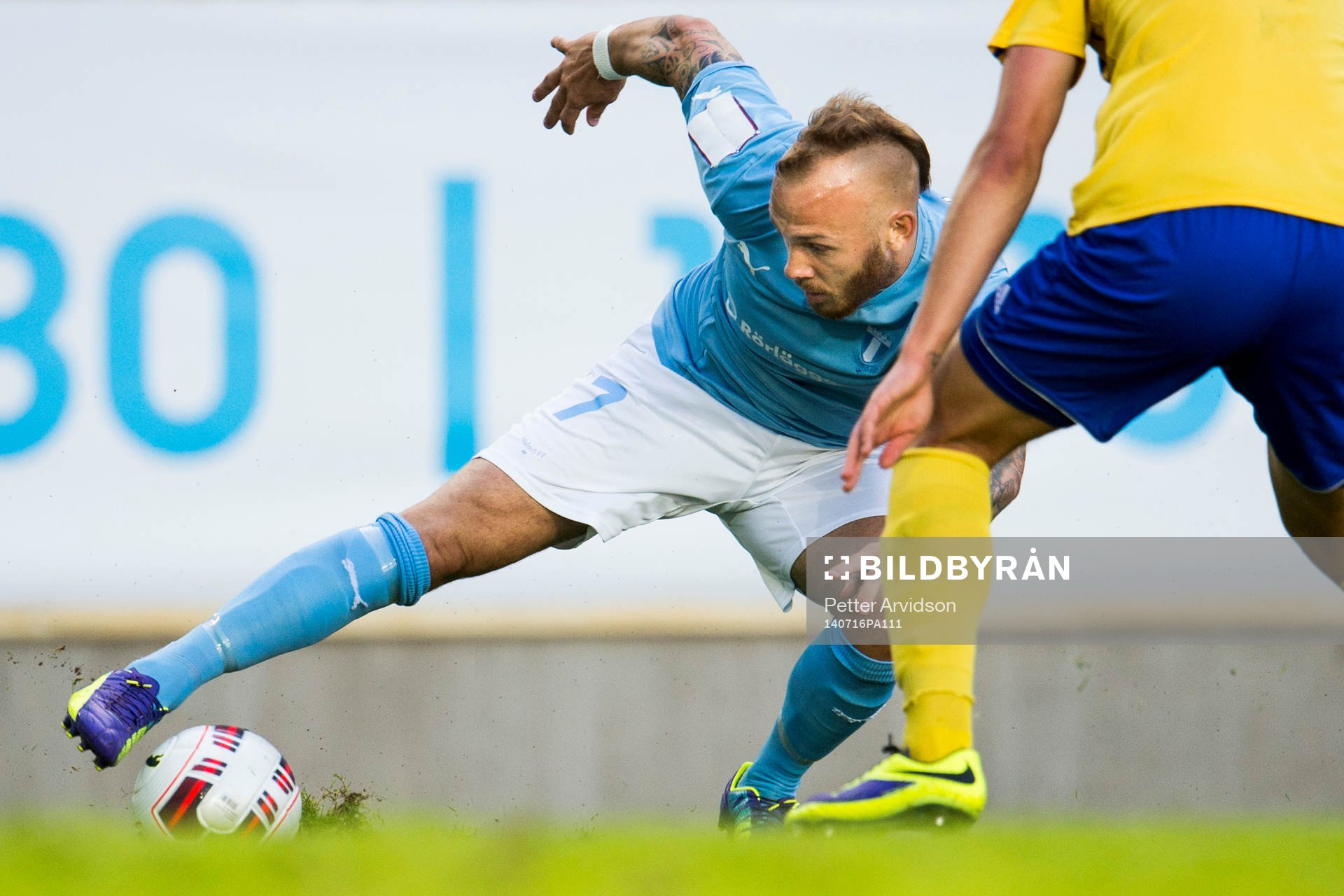 Malmö FFs Magnus Eriksson under fotbollsmatchen mellan Malmö FF och FK Ventspils i kvalet till Champions League den 16 juli 2014 i Malmö. 