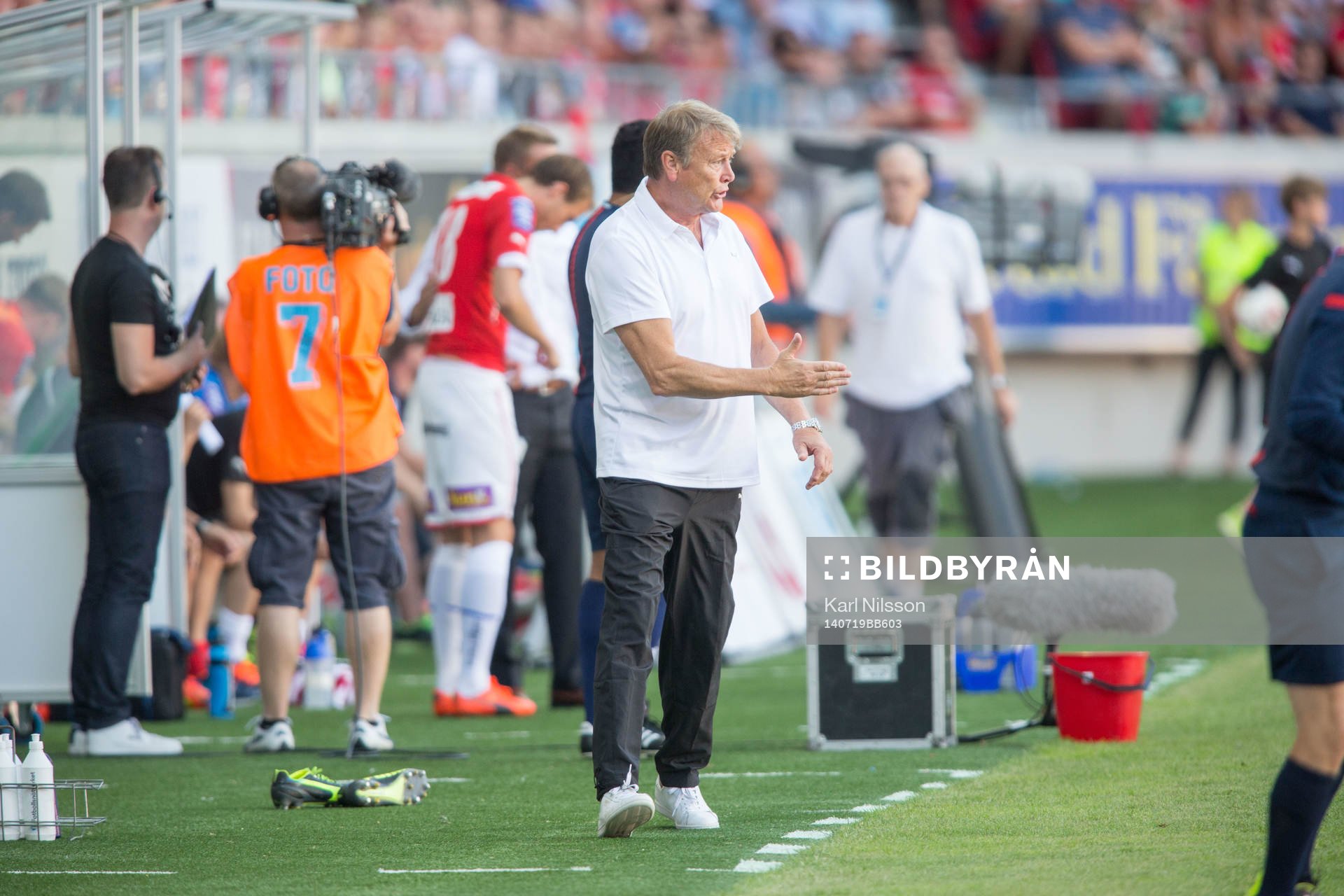 Malmös tränare Åge Hareide under fotbollsmatchen i Allsvenskan mellan Kalmar och Malmö den 19 juli 2014 i Kalmar.