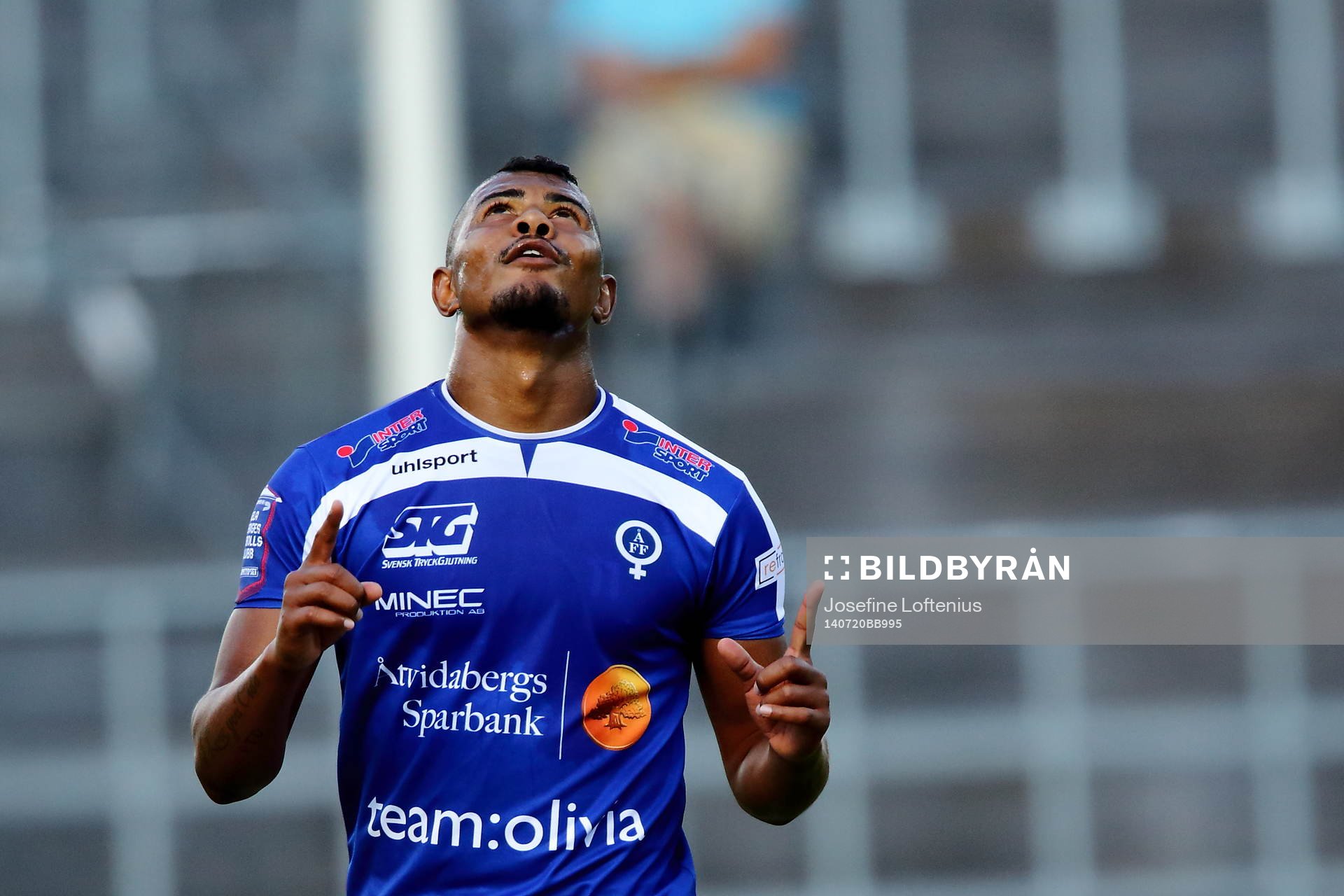 Åtvidabergs Ricardo Santos har precis gjort mål och 1-0 under fotbollsmatchen i Allsvenskan mellan Åtvidaberg och Brommapojkarna den 20 juli 2014 i Åtvidaberg.