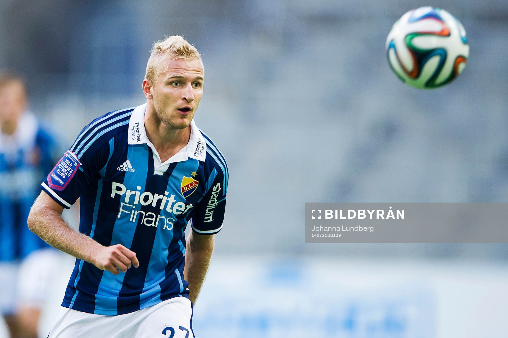 Djurgårdens Vytautas Andriuskevicius under fotbollsmatchen i Allsvenskan mellan Djurgården och Häcken den 14 april 2014 i Stockholm. 