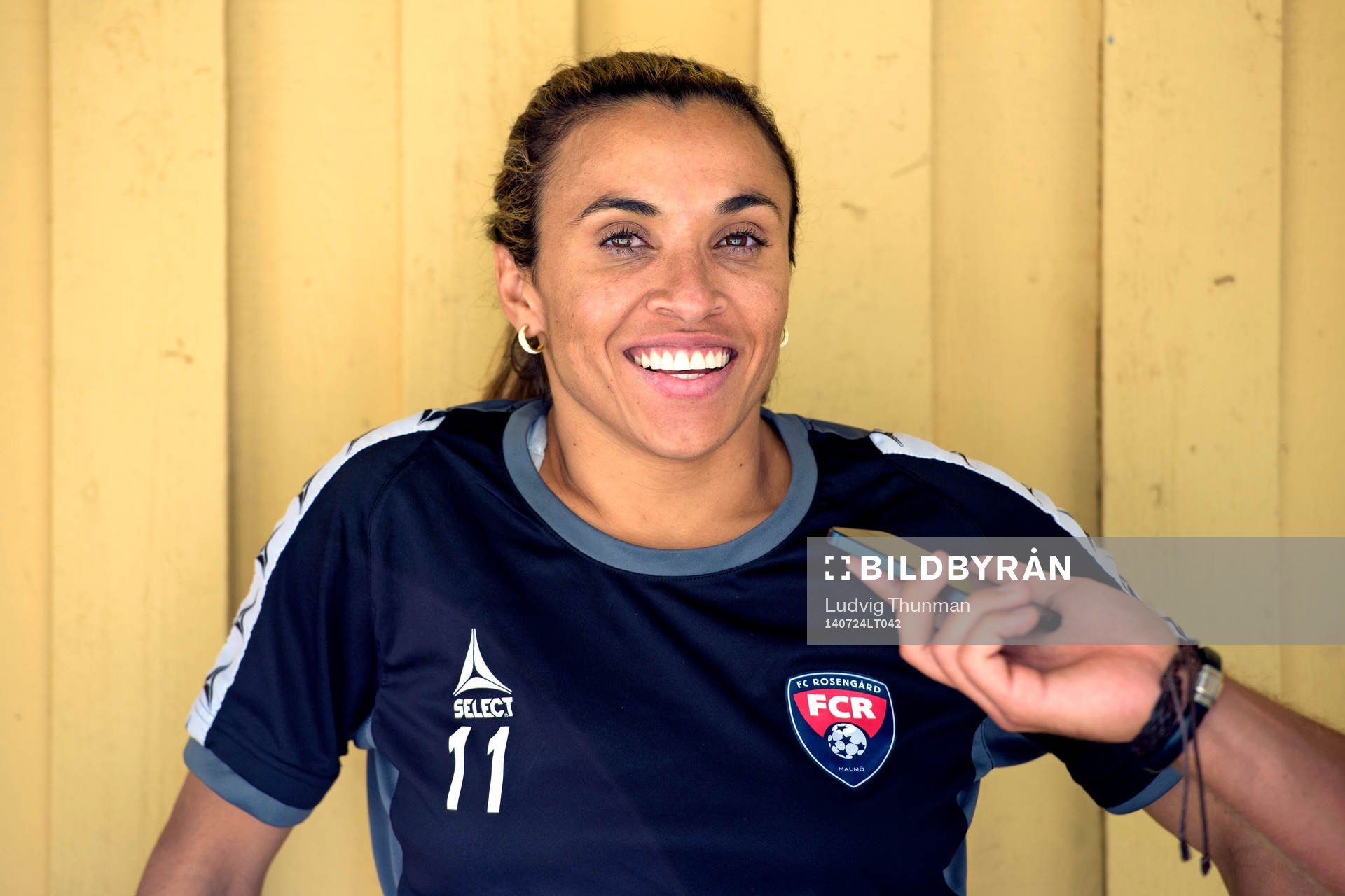 Marta Vieira da Silva intervjuas efter en träning med FC Rosengård den 24 juli 2014 i Malmö. 