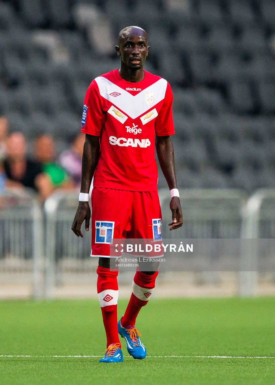 Assyriskas Aziz Corr Nyang under fotbollsmatchen i Superettan mellan Hammarby och Assyriska den 28 juli 2014 i Stockholm. 