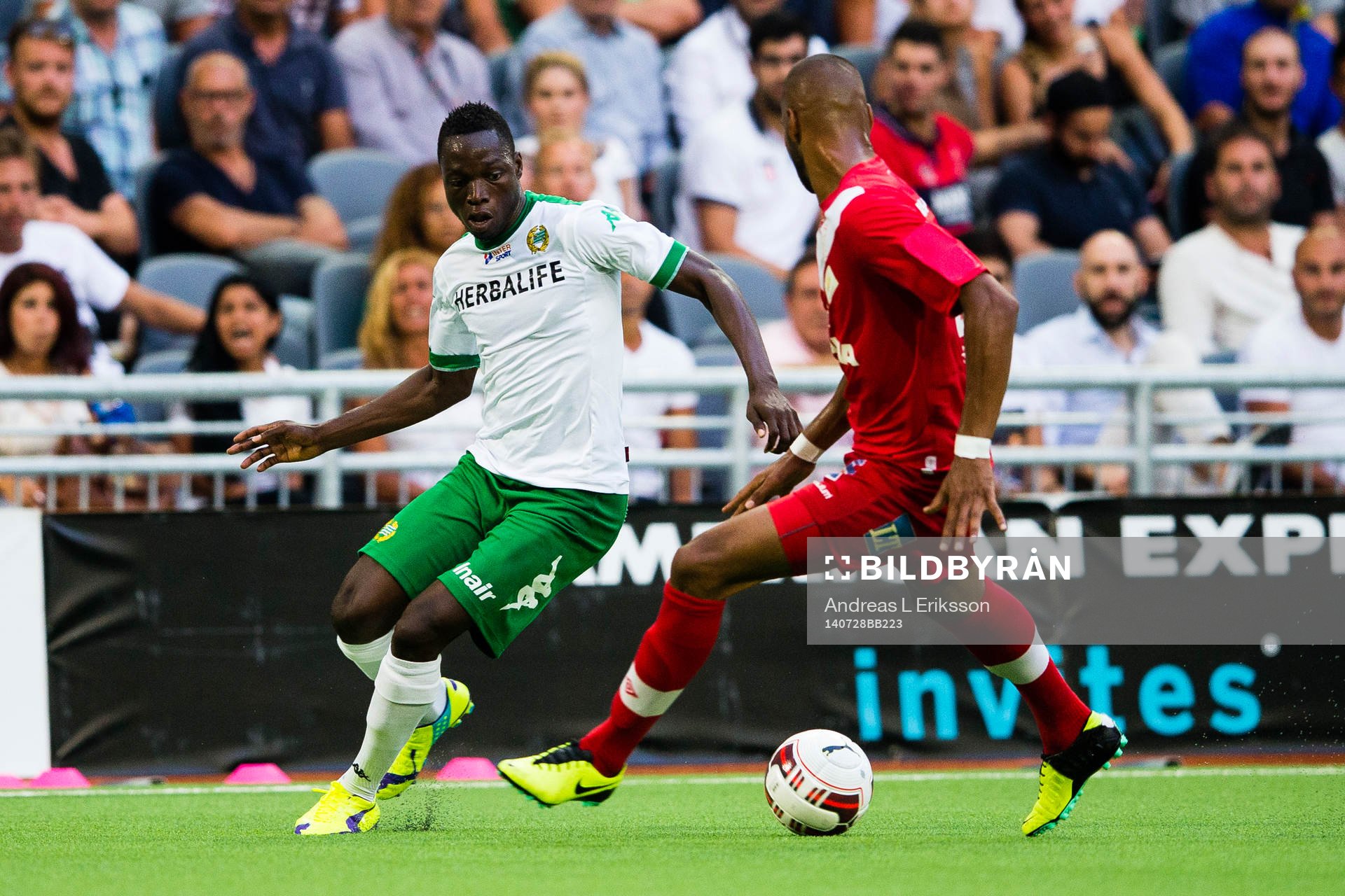 Hammarbys Amadaiya Rennie under fotbollsmatchen i Superettan mellan Hammarby och Assyriska den 28 juli 2014 i Stockholm. 
