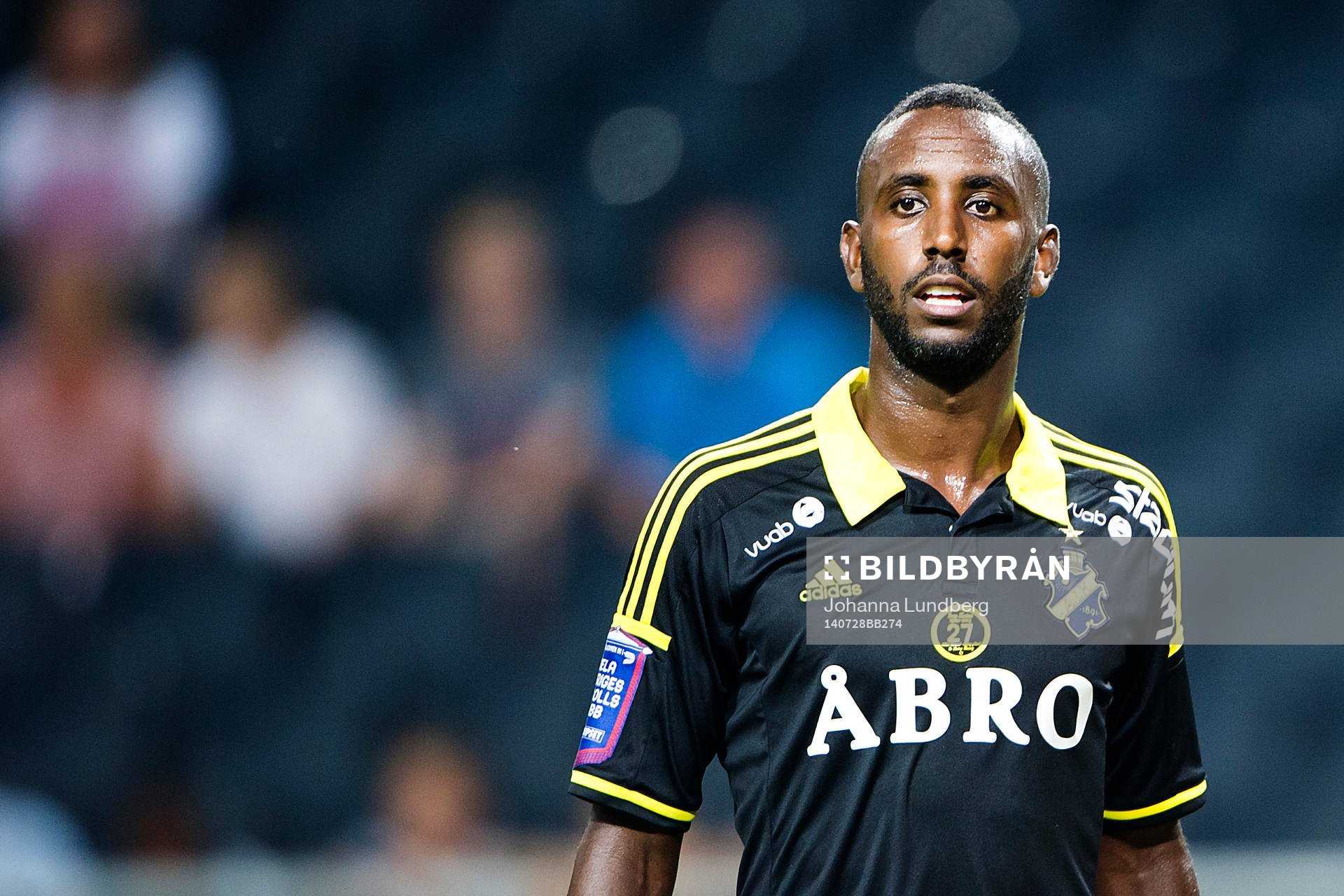 AIK:s Henok Goitom under fotbollsmatchen i Allsvenskan mellan AIK och Falkenberg den 27 juli 2014 i Stockholm. 
