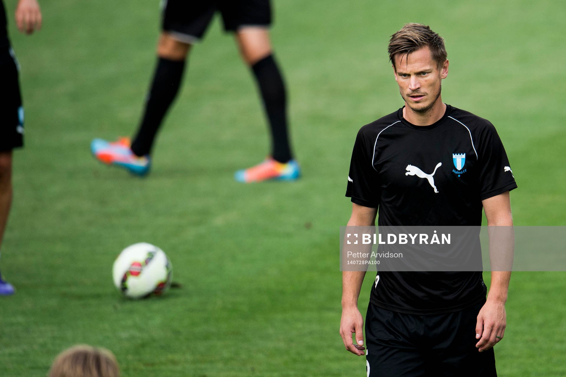 Malmö FFs Markus Rosenberg under Malmö FFs träning inför kvalmatchen i Champions League mot Sparta Prag den 28 juli 2014 i Prag.