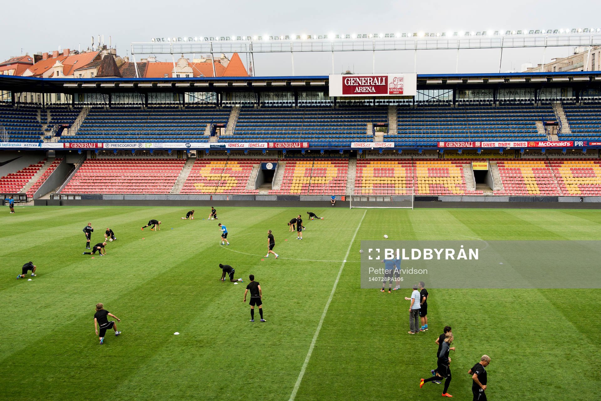 Malmö FF tränar på Generali Arena inför kvalmatchen i Champions League mot Sparta Prag den 28 juli 2014 i Prag.
