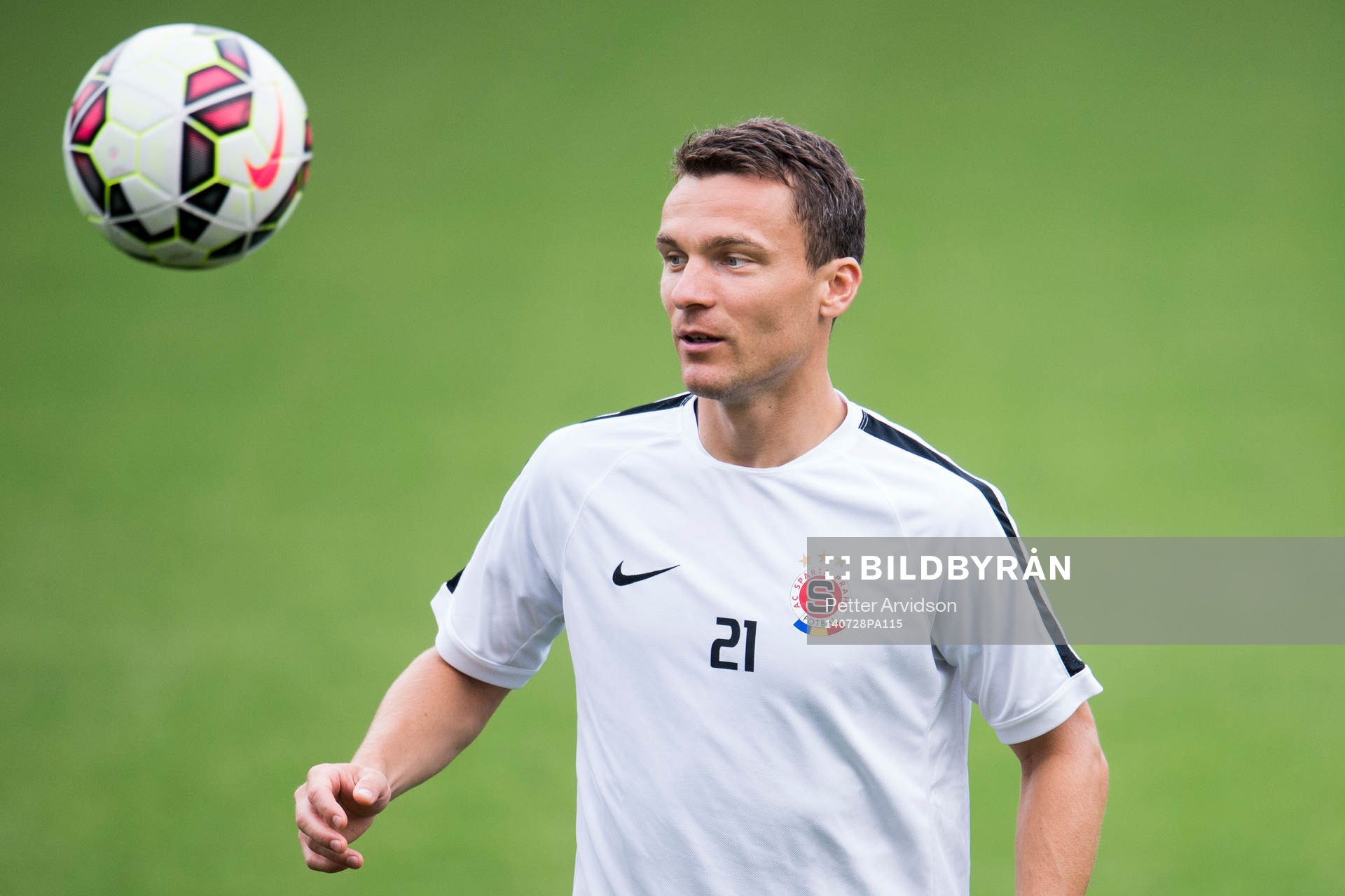 Sparta Prags David Lafata under Sparta Prags träning inför kvalmatchen i Champions League mot Malmö FF den 28 juli 2014 i Prag.