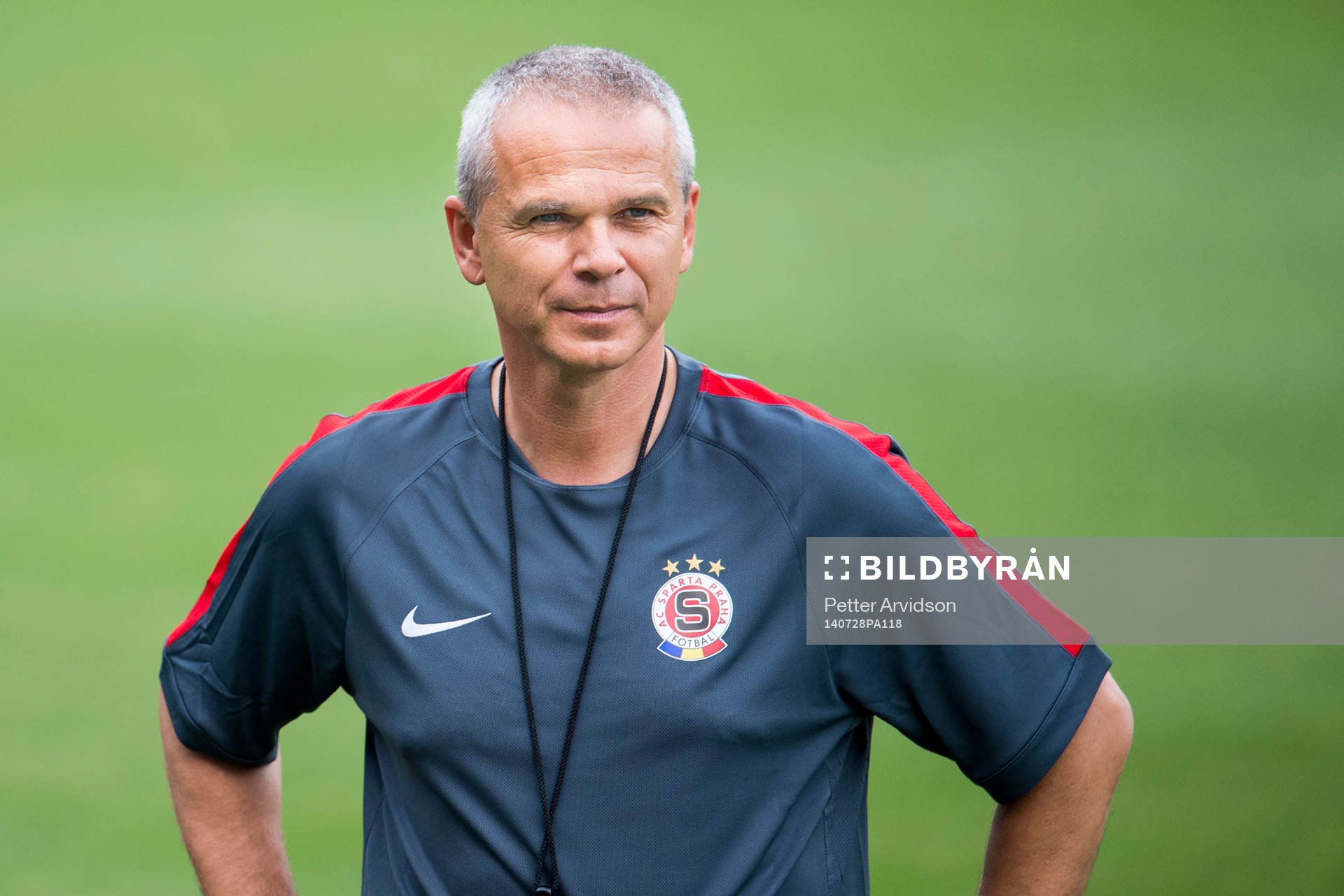 Sparta Prags tränare Vítězslav Lavička under Sparta Prags träning inför kvalmatchen i Champions League mot Malmö FF den 28 juli 2014 i Prag.