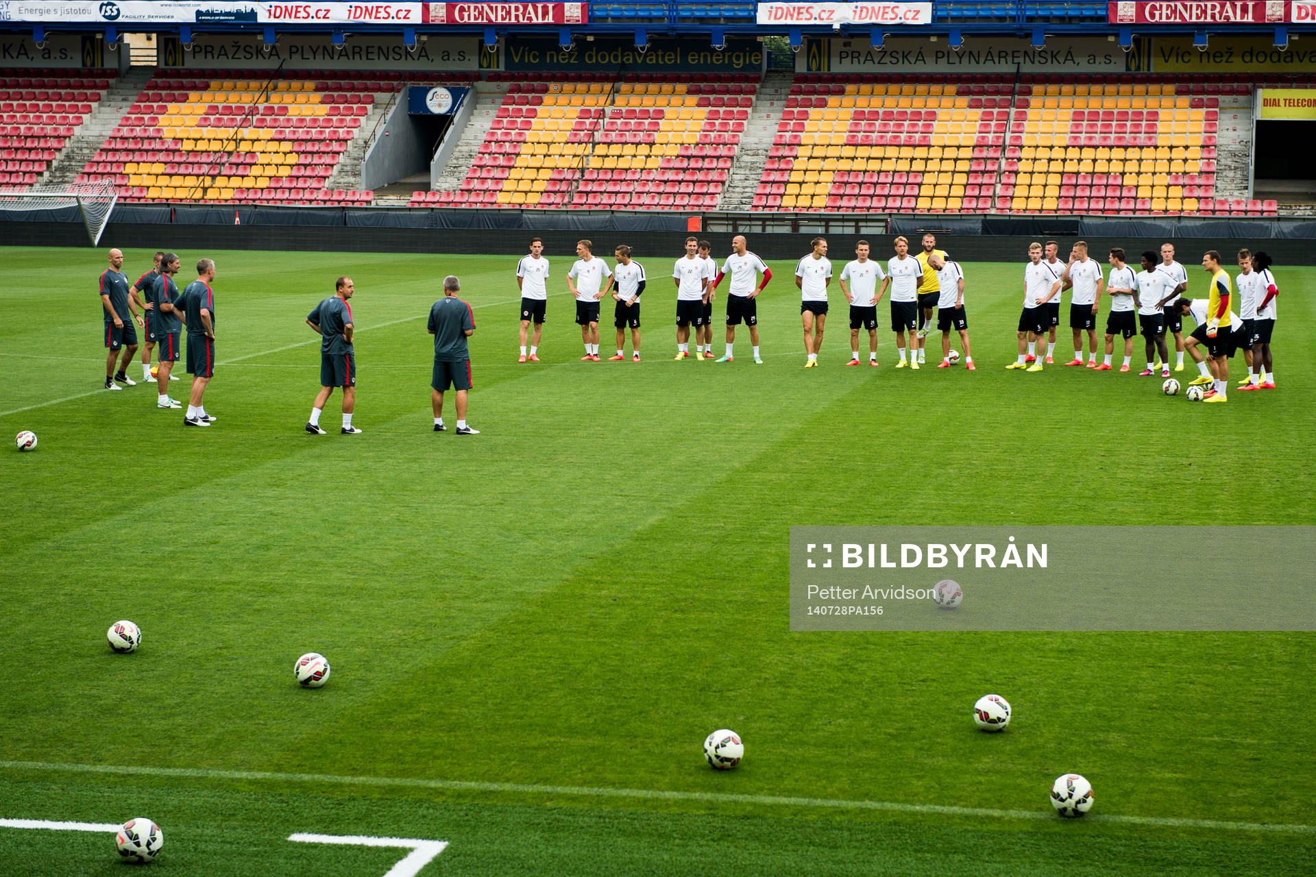 Sparta Prag tränar på Generali Arena inför kvalmatchen i Champions League mot Malmö FF den 28 juli 2014 i Prag.