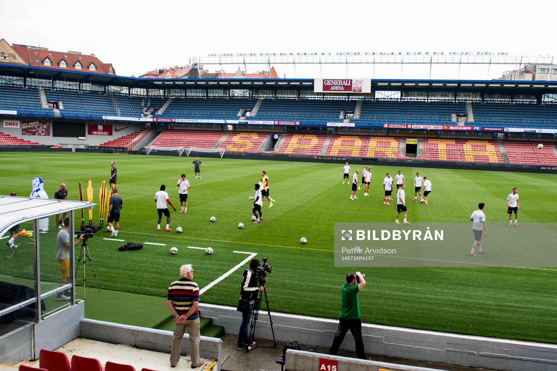 Sparta Prag tränar på Generali Arena inför kvalmatchen i Champions League mot Malmö FF den 28 juli 2014 i Prag.