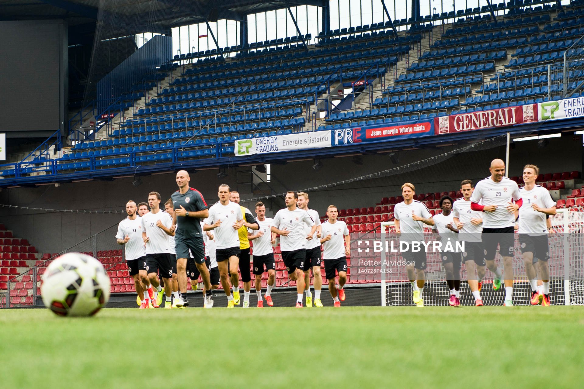Sparta Prag tränar på Generali Arena inför kvalmatchen i Champions League mot Malmö FF den 28 juli 2014 i Prag.