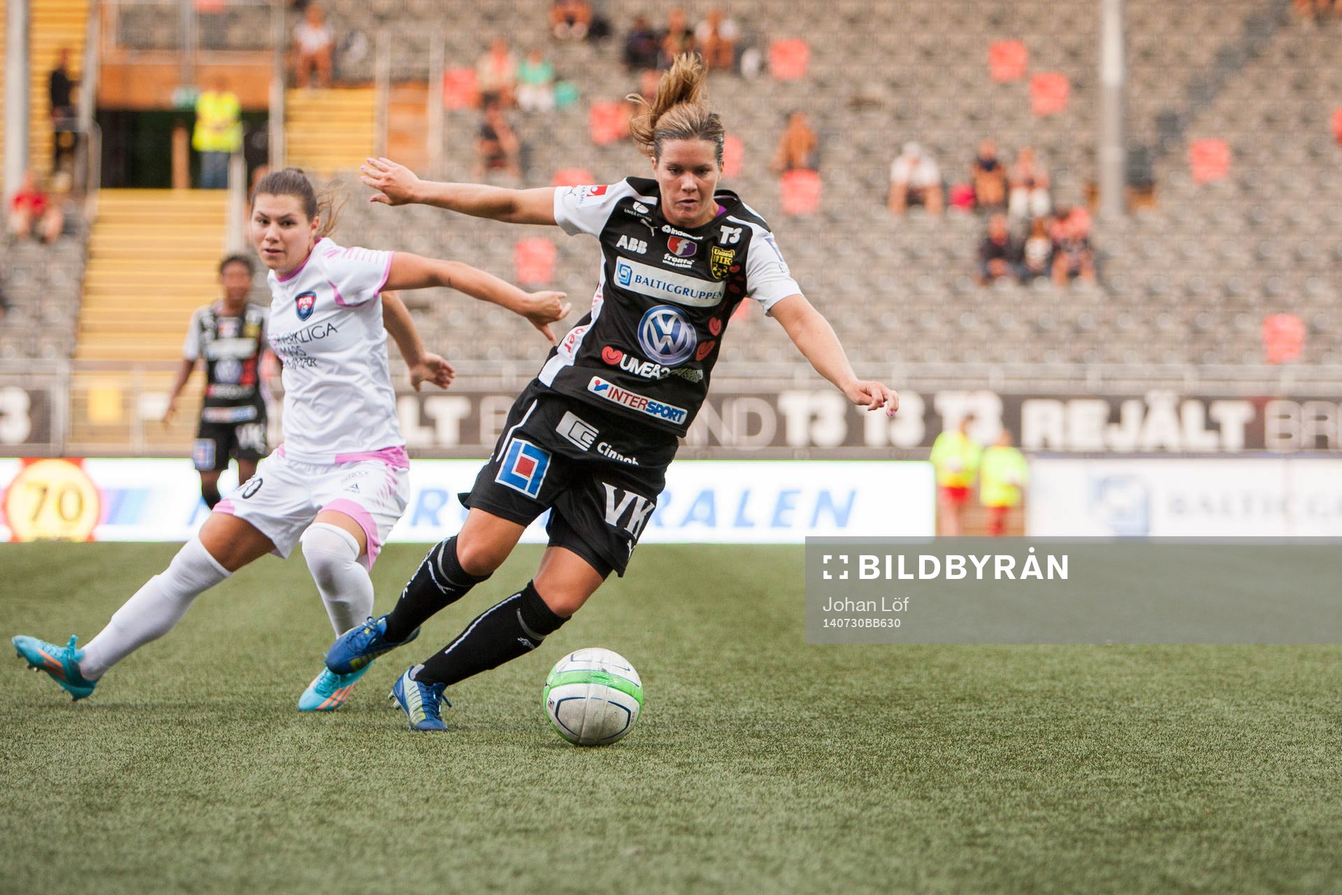 Umeås Hanna Folkesson under fotbollsmatchen i Damallsvenskan mellan Umeå och Rosengård den 30 Juli 2014 i Umeå.