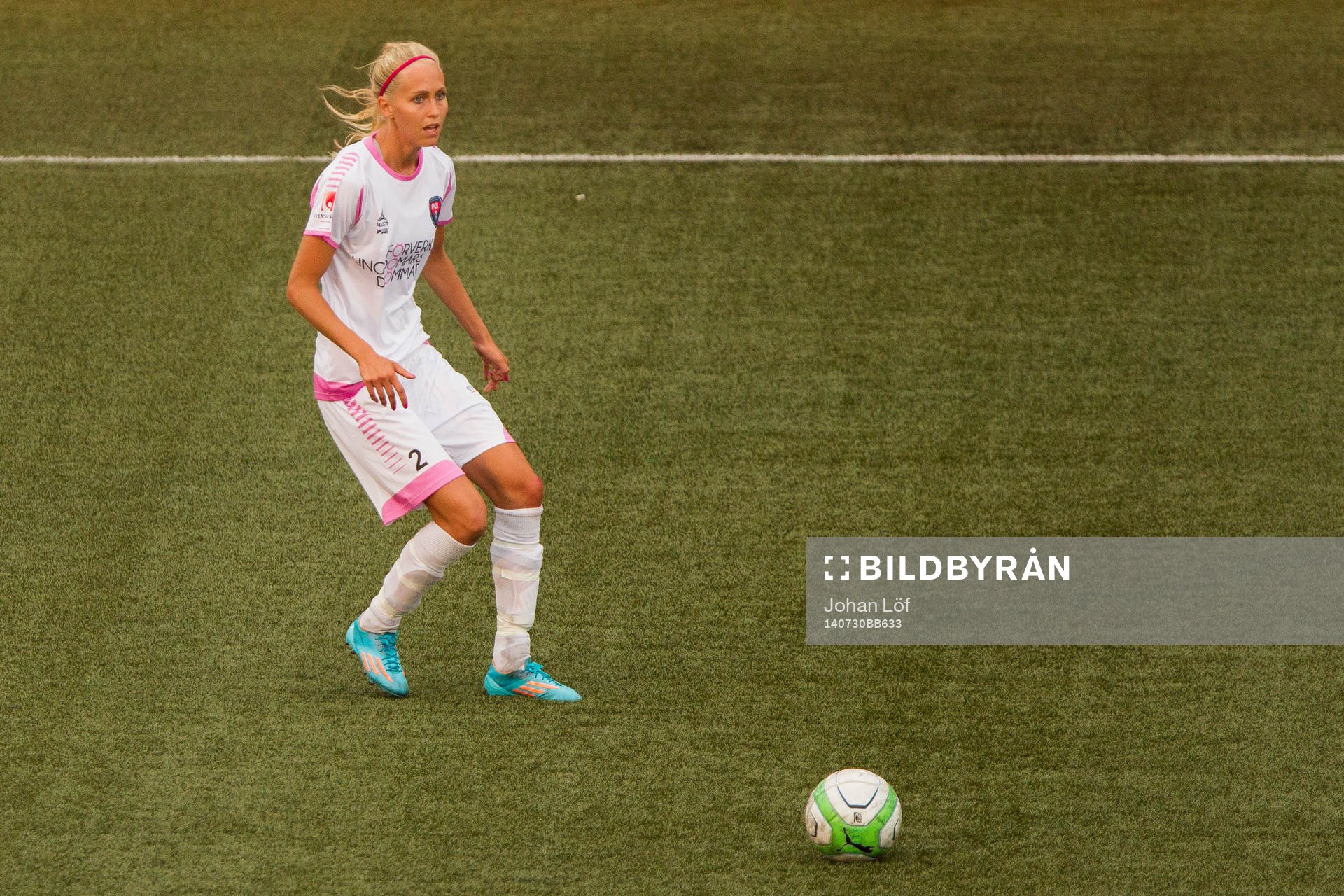 Rosengårds Line Röddick Hansen under fotbollsmatchen i Damallsvenskan mellan Umeå och Rosengård den 30 Juli 2014 i Umeå.