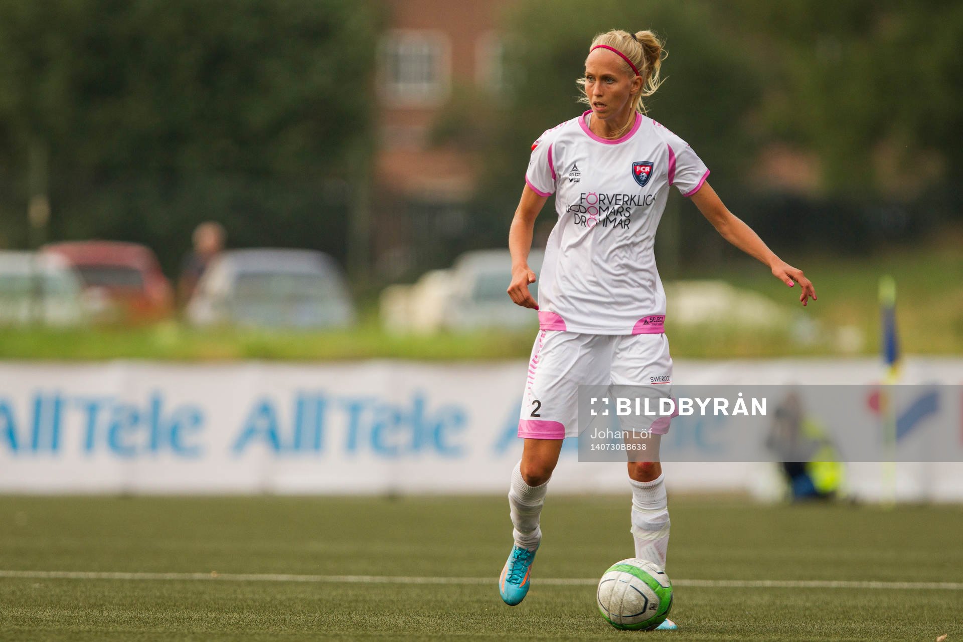 Line Röddick Hansen under fotbollsmatchen i Damallsvenskan mellan Umeå och Rosengård den 30 Juli 2014 i Umeå.