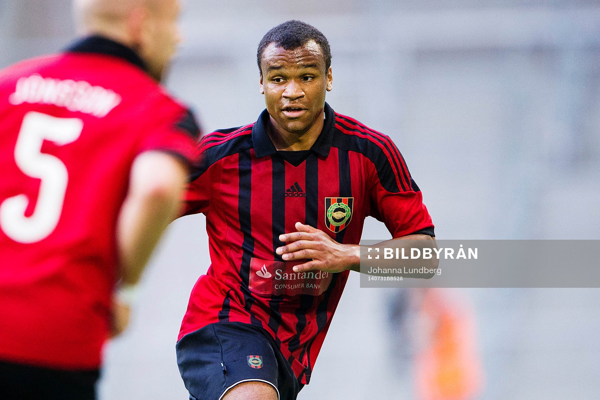 Brommapojkarnas Serge-Junior Martinsson Ngouali under fotbollsmatchen i kvalet till Europa League mellan Brommapojkarna och Torino den 30 juli 2014 i Stockholm.