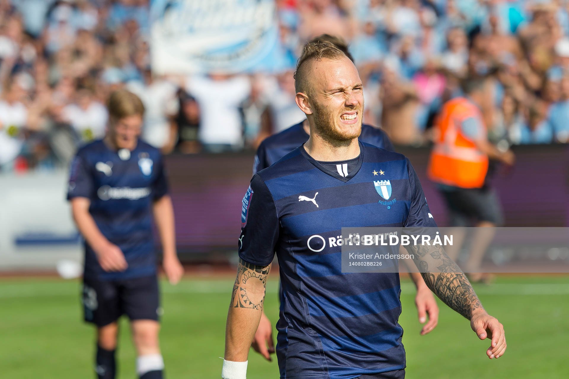 Malmö FFs Magnus Eriksson efter fotbollsmatchen i Allsvenskan mellan Falkenberg och Malmö den 2 augusti 2014 i Falkenberg.