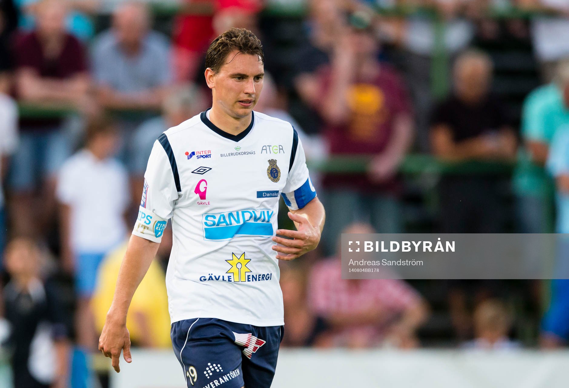 Gefles Marcus Hansson under fotbollsmatchen i Allsvenskan mellan Gefle och Mjällby den 4 Augusti 2014 i Gävle. 