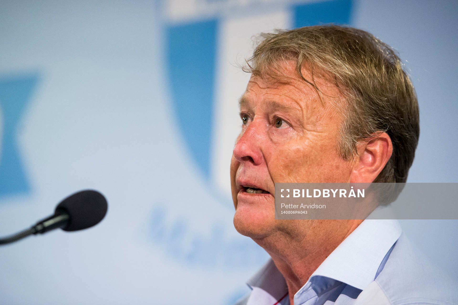 Malmö FFs tränare Åge Hareide under presskonferensen efter fotbollsmatchen i kvalet till Champions League mellan Malmö FF och Sparta Prag den 6 augusti 2014 i Malmö.