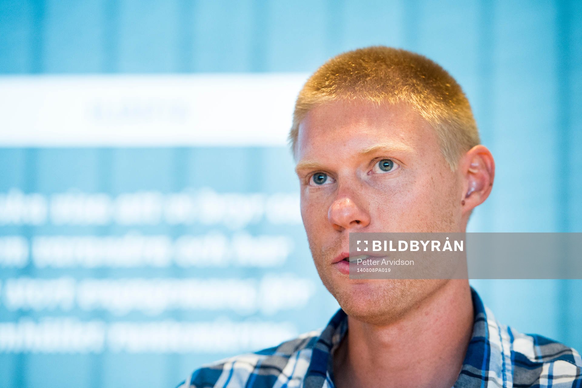 Helsingborgs nyförvärv Markus Holgersson under en presskonferens där han presenteras som ny spelare i Helsingborg den 8 augusti 2014 i Helsingborg.