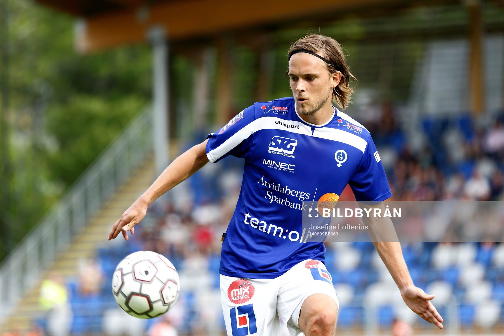 Åtvidabergs Tom Pettersson under fotbollsmatchen i Allsvenskan mellan Åtvidaberg och Kalmar den 09 augusti 2014 i Åtvidaberg.