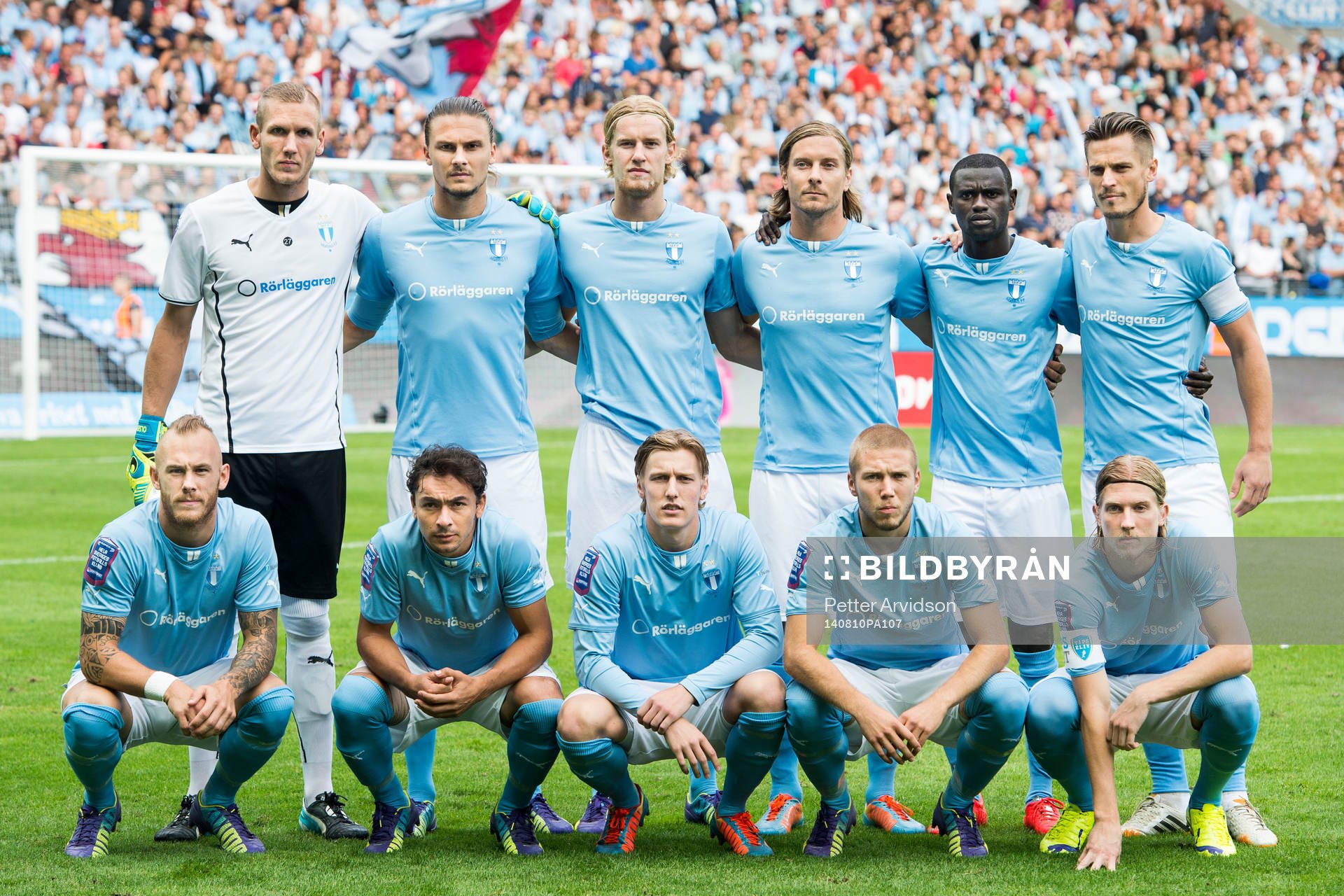 Malmö FFs startelva, övre raden från vänster, Malmö