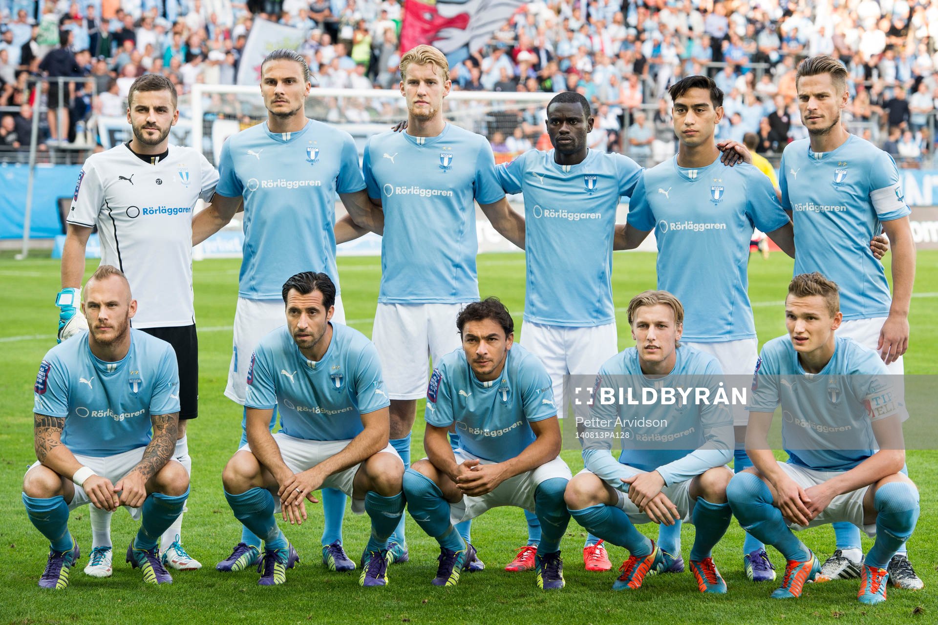 Malmö FFs startelva, övre raden från vänster, Malmö