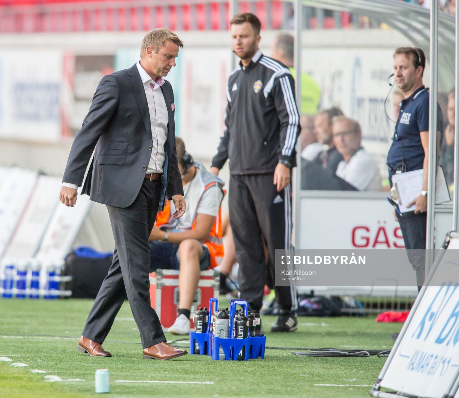 Kalmars tränare Hans Eklund under fotbollsmatchen i   Allsvenskan mellan Kalmar och Falkenberg den 14 augusti 2014 i Kalmar.