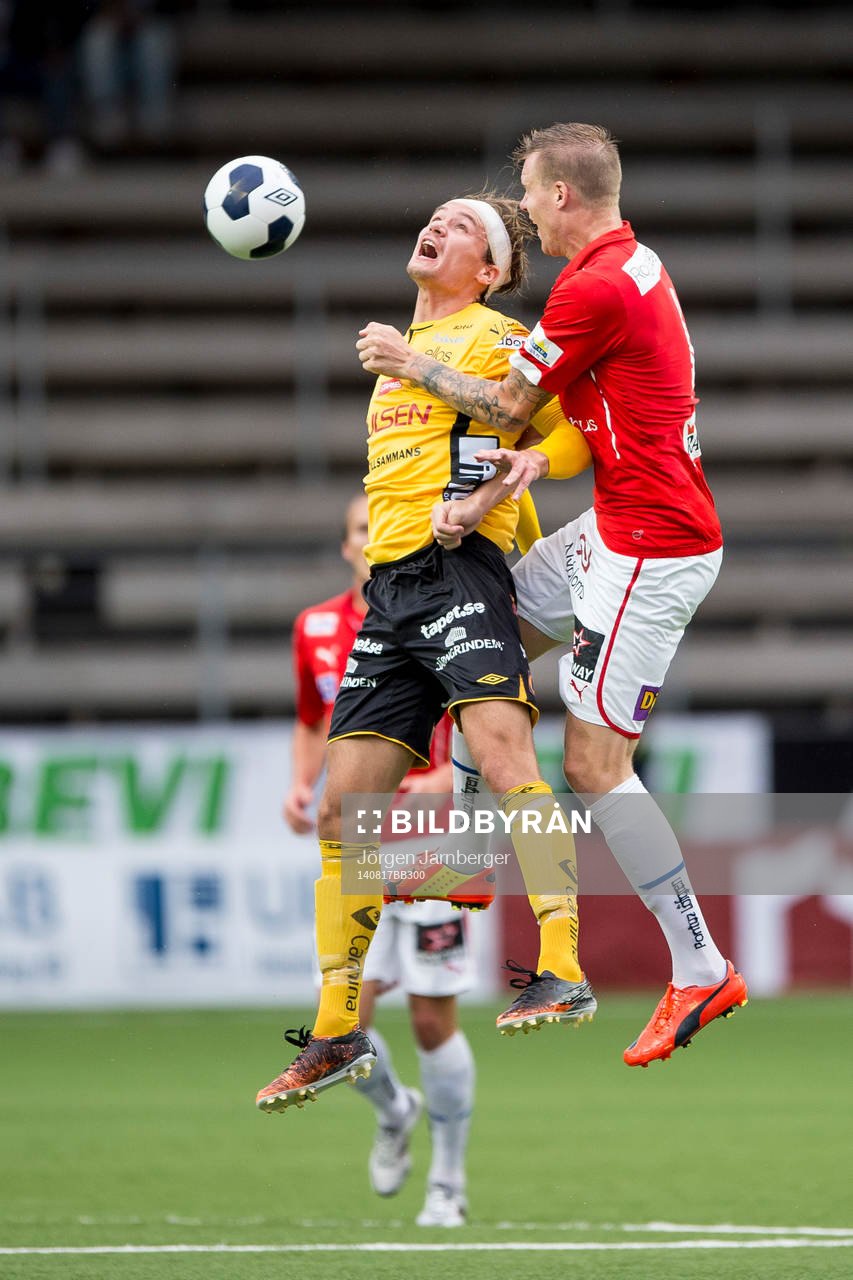 Nickduell mellan Kalmars Marcus Nilsson och Elfsborgs Viktor Prodell under fotbollsmatchen i Allsvenskan mellan Elfsborg och Kalmar den 17 augusti 2014 i Borås.