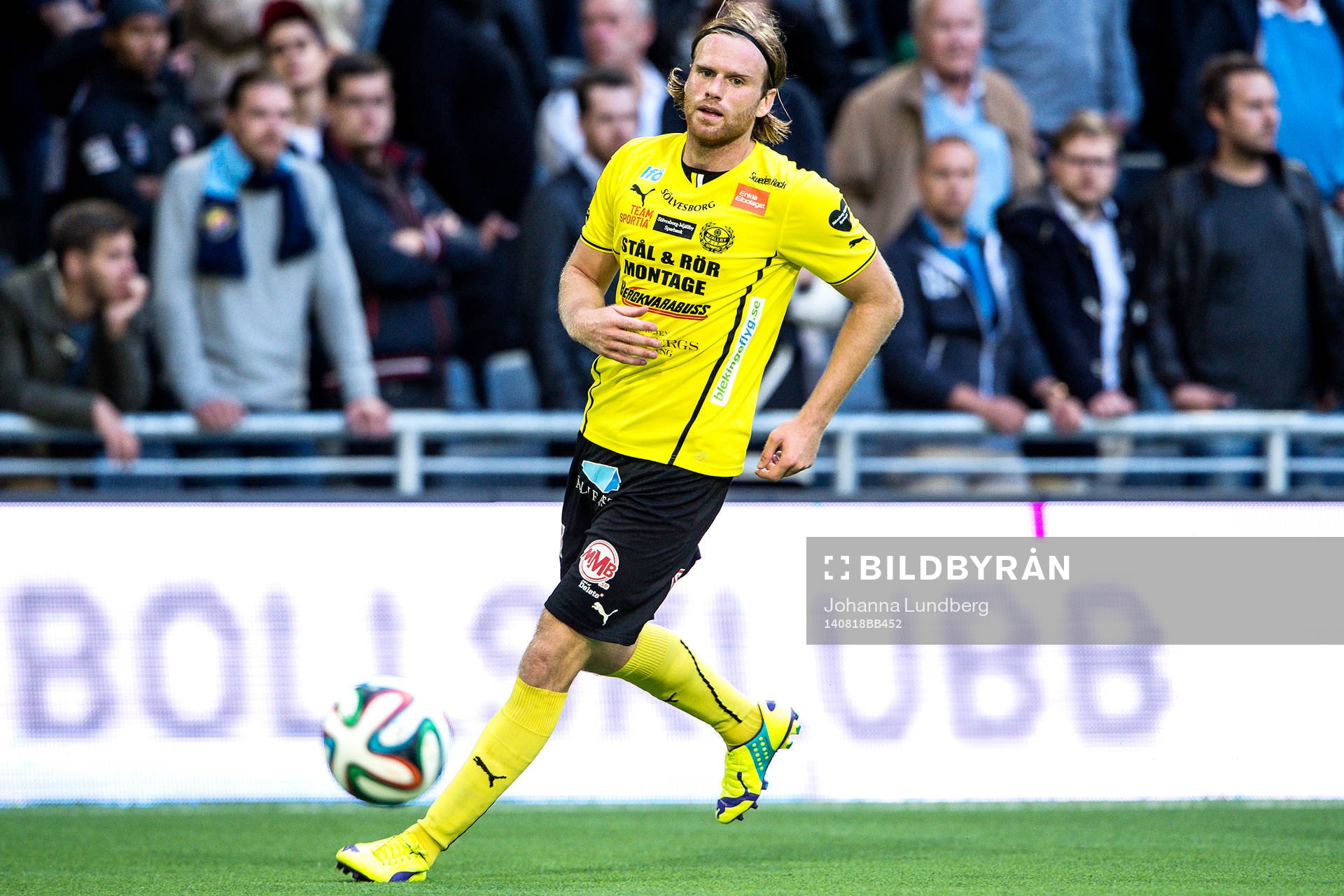 Mjällbys Gudmann Thorisson under fotbollsmatchen i Allsvenskan mellan Djurgården och Mjällby den 18 augusti 2014 i Stockholm. 