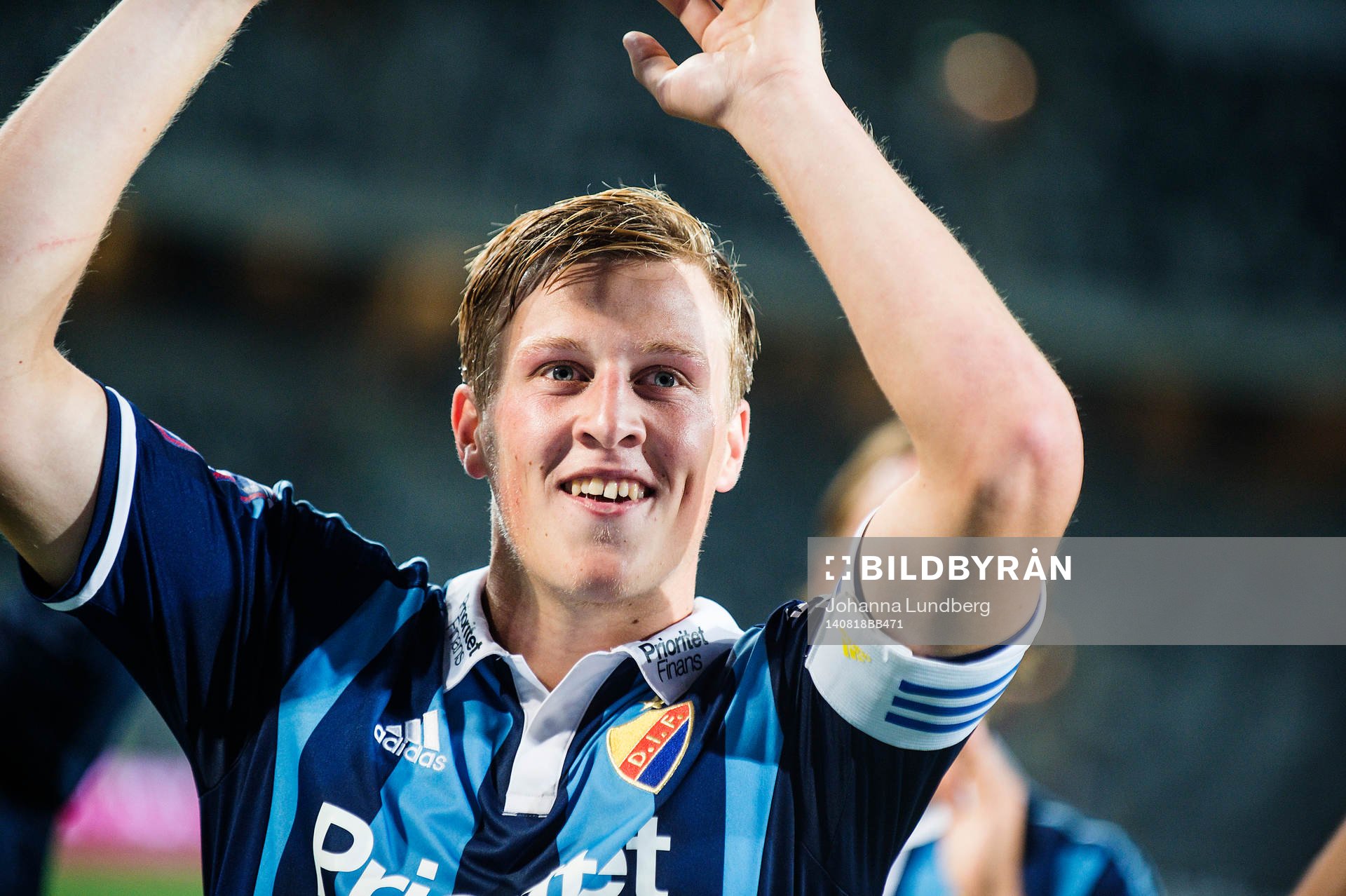 Djurgårdens Emil Bergström under fotbollsmatchen i Allsvenskan mellan Djurgården och Mjällby den 18 augusti 2014 i Stockholm. 