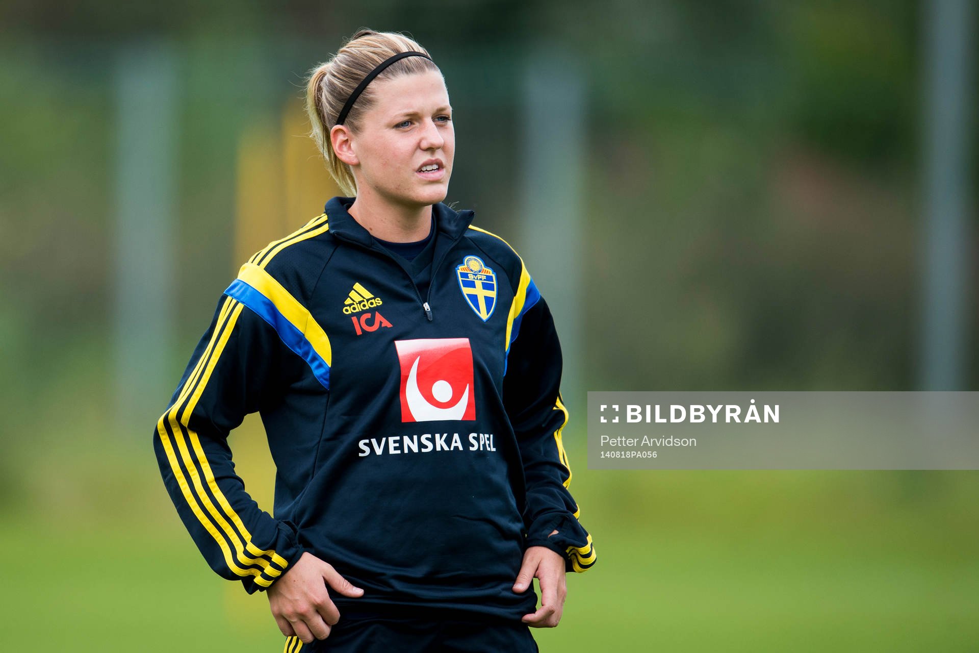 Sveriges Olivia Schough under en träning inför VM-kvalmatchen mot Polen den 18 augusti 2014 i Gdansk.