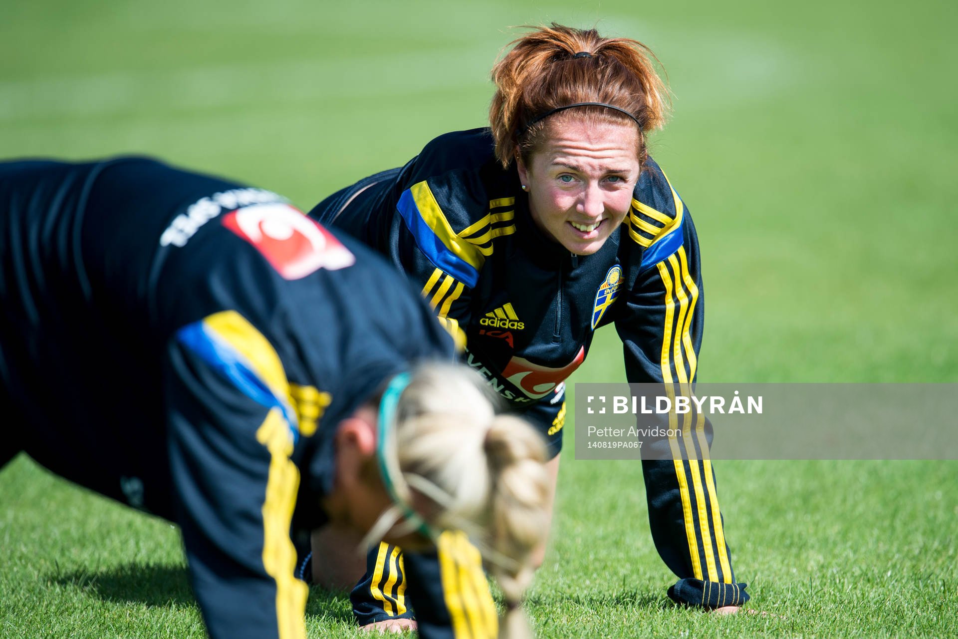 Sveriges Marina Pettersson Engström under en träning inför VM-kvalmatchen mot Polen den 19 augusti 2014 i Gdansk.